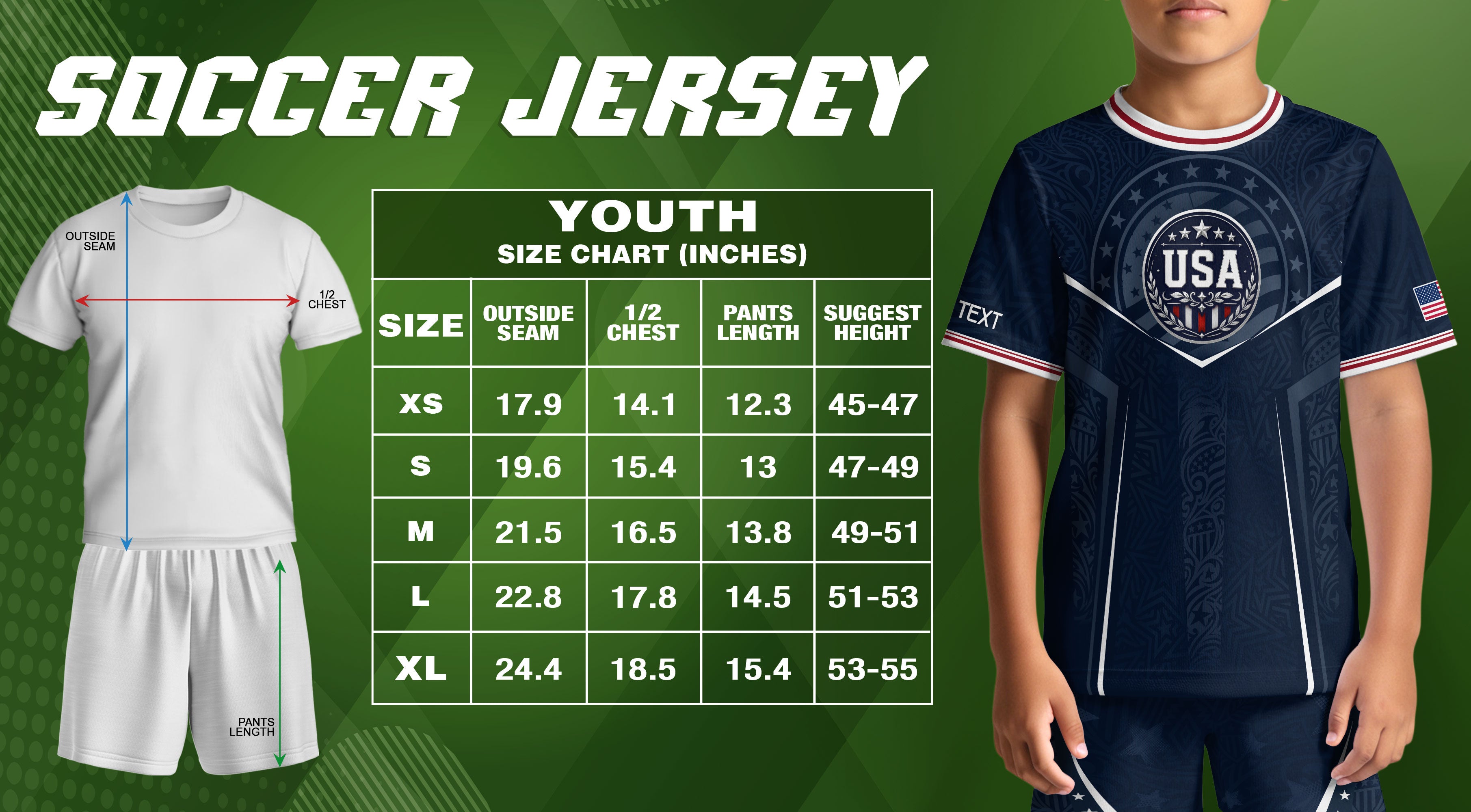 Custom Navy Blue USA Soccer Jersey and Shorts Set Kid Personalized Name and Number