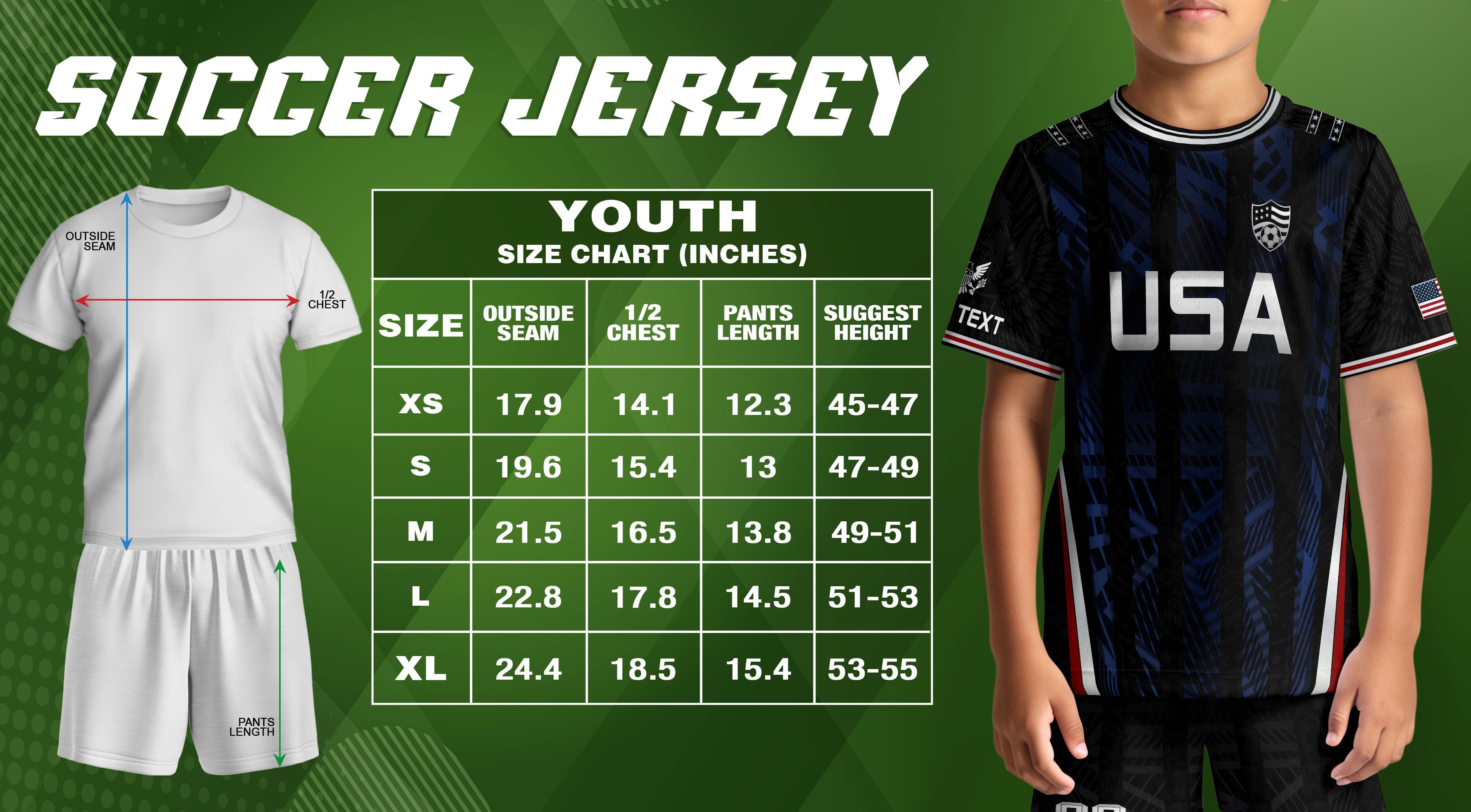 Custom Black and Blue USA Soccer Jersey Set Kid Personalized Name Number