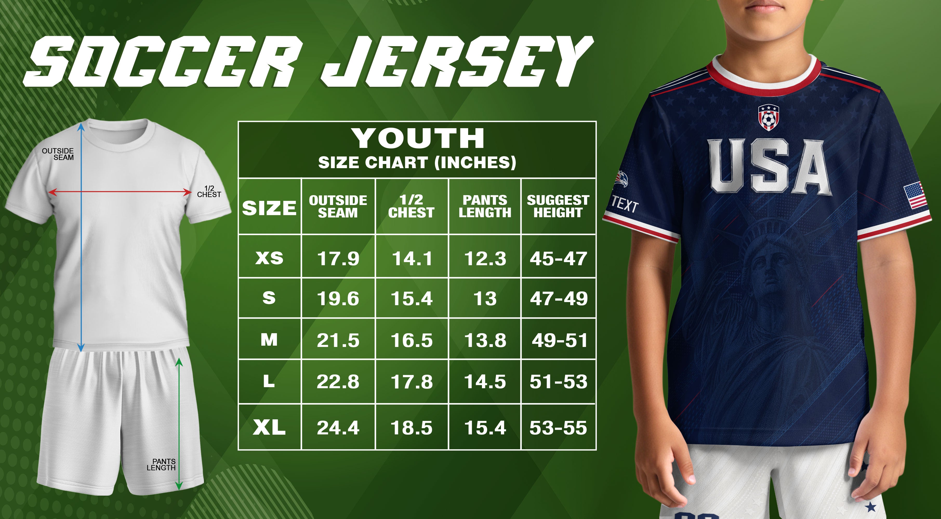Custom USA Soccer Teamwear Set for Kids Navy and White with Personalized Name Number