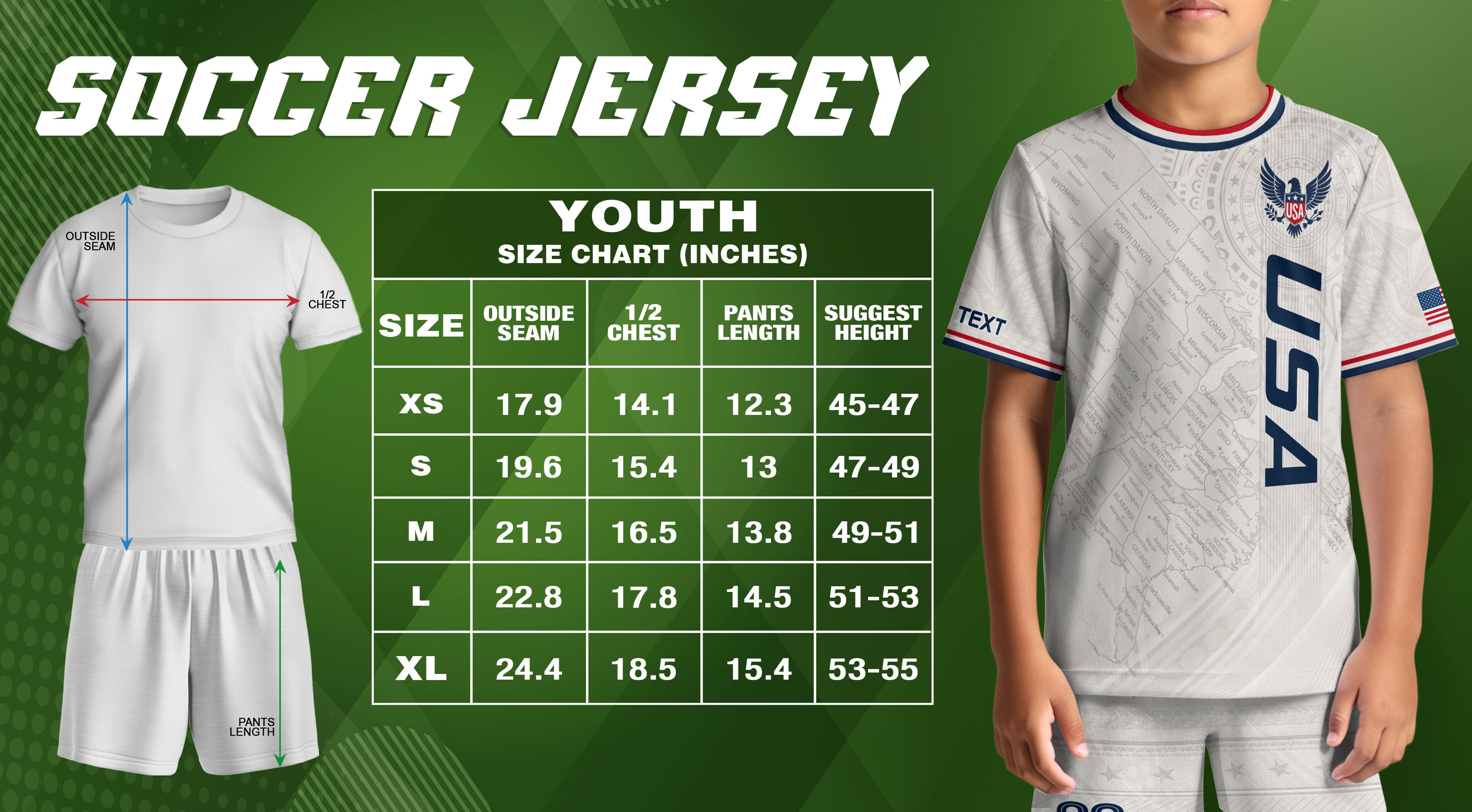 Custom White USA Soccer Jersey and Shorts Set Kid Personalized Name and Number