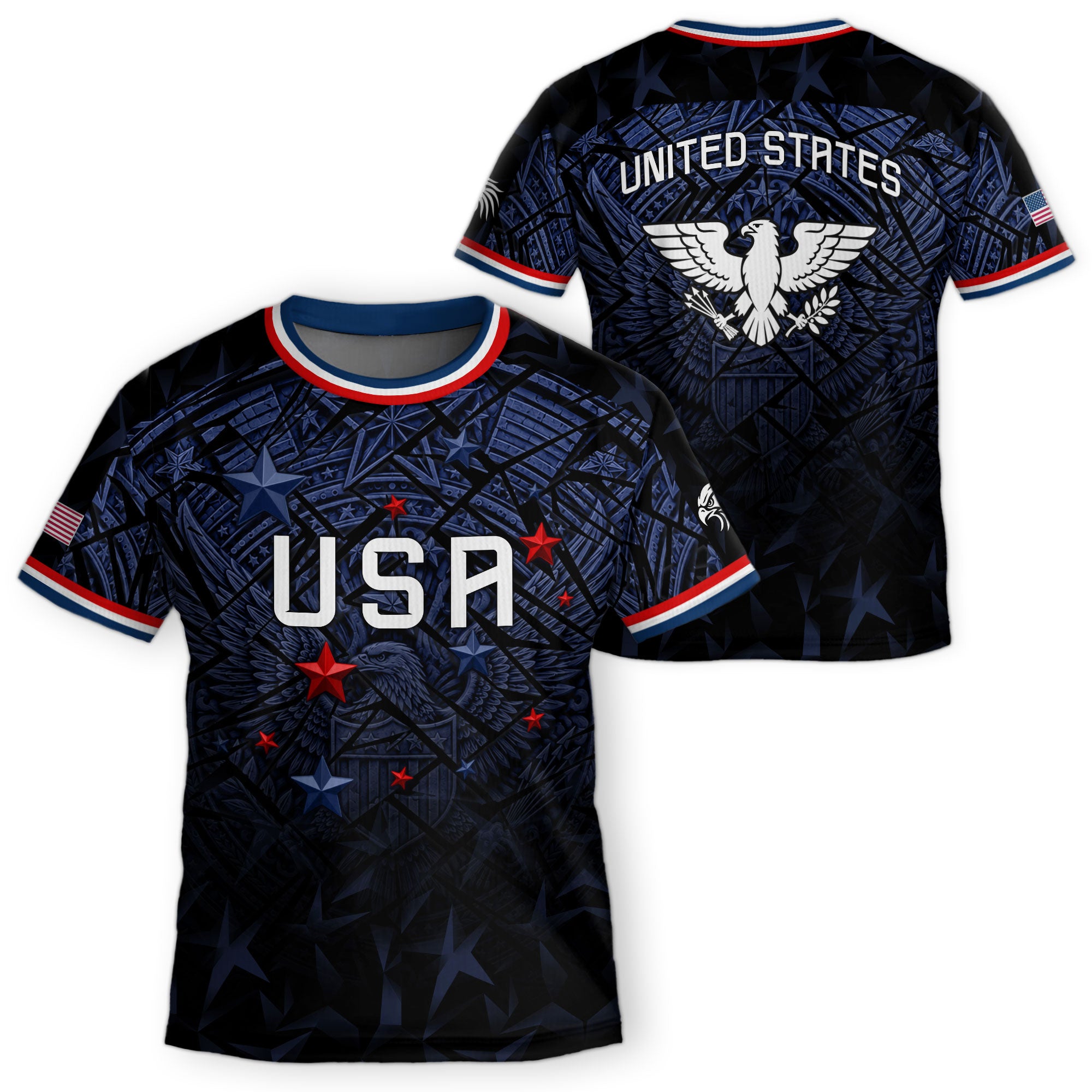 USA Patriotic Kids Soccer Jersey Navy Blue Eagle American Flag Youth Football Shirt