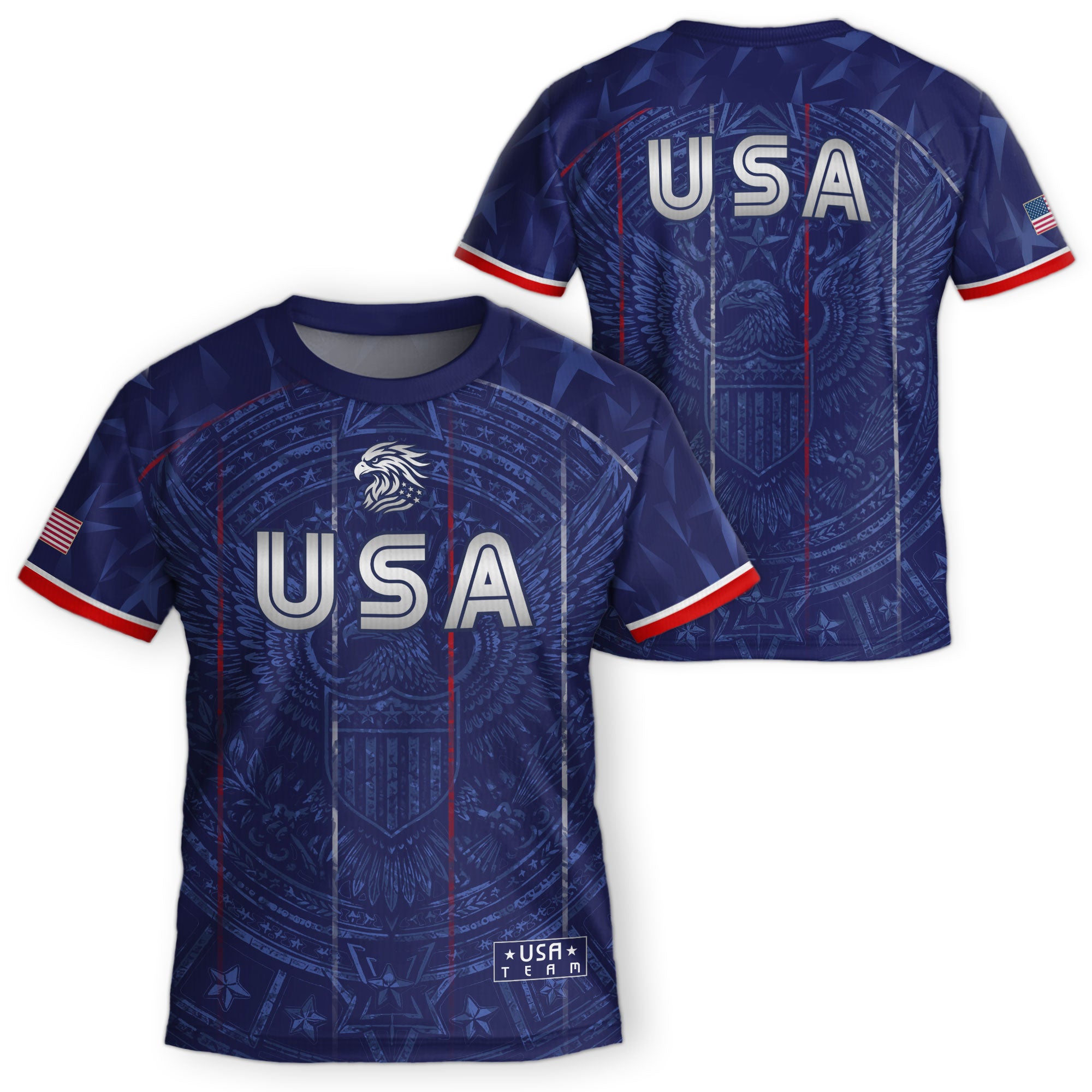 USA Patriotic Kids Soccer Jersey Eagle Navy Blue Youth Football Shirt for Kids