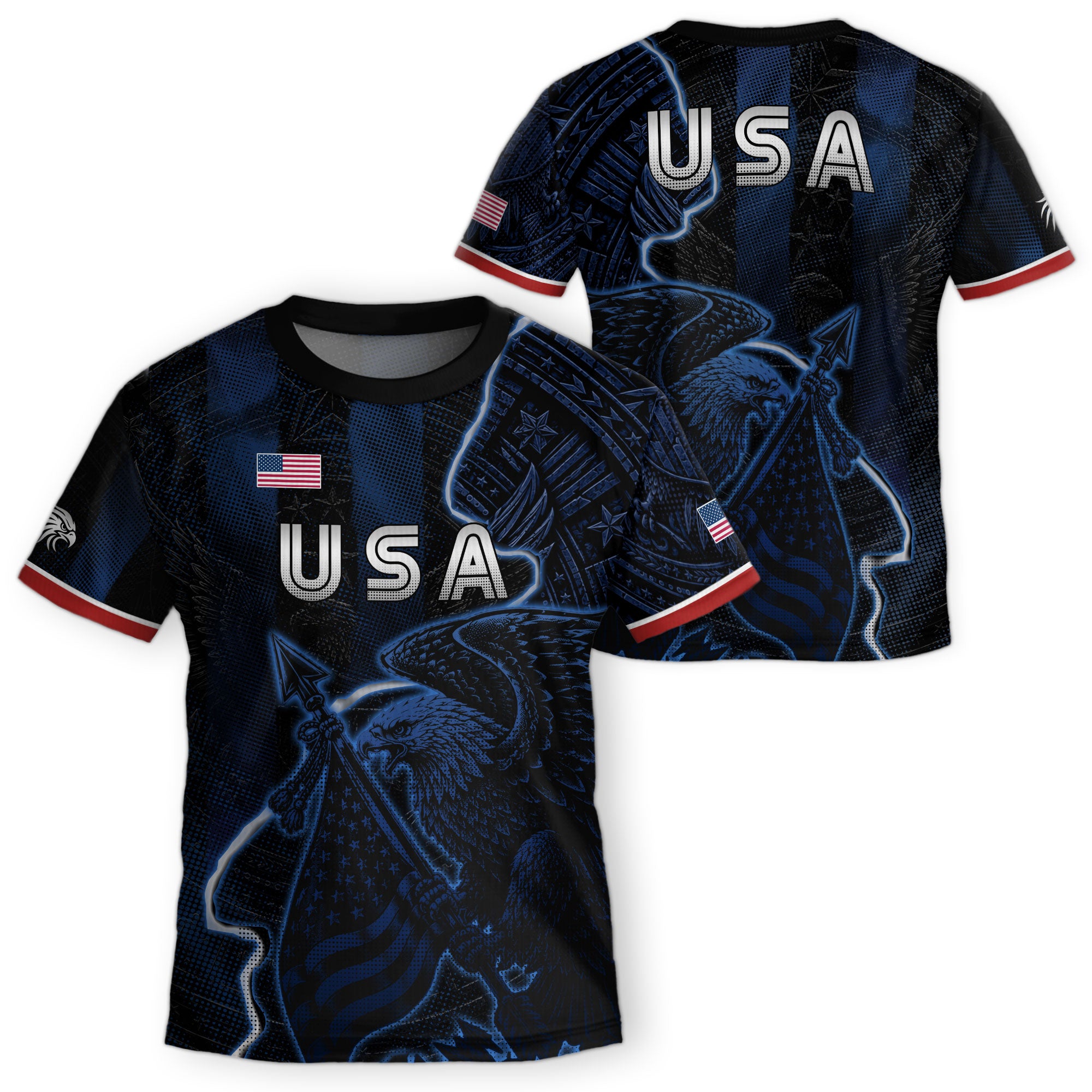 USA Eagle Kids Soccer Jersey Patriotic American Flag Youth Football Shirt Navy Black