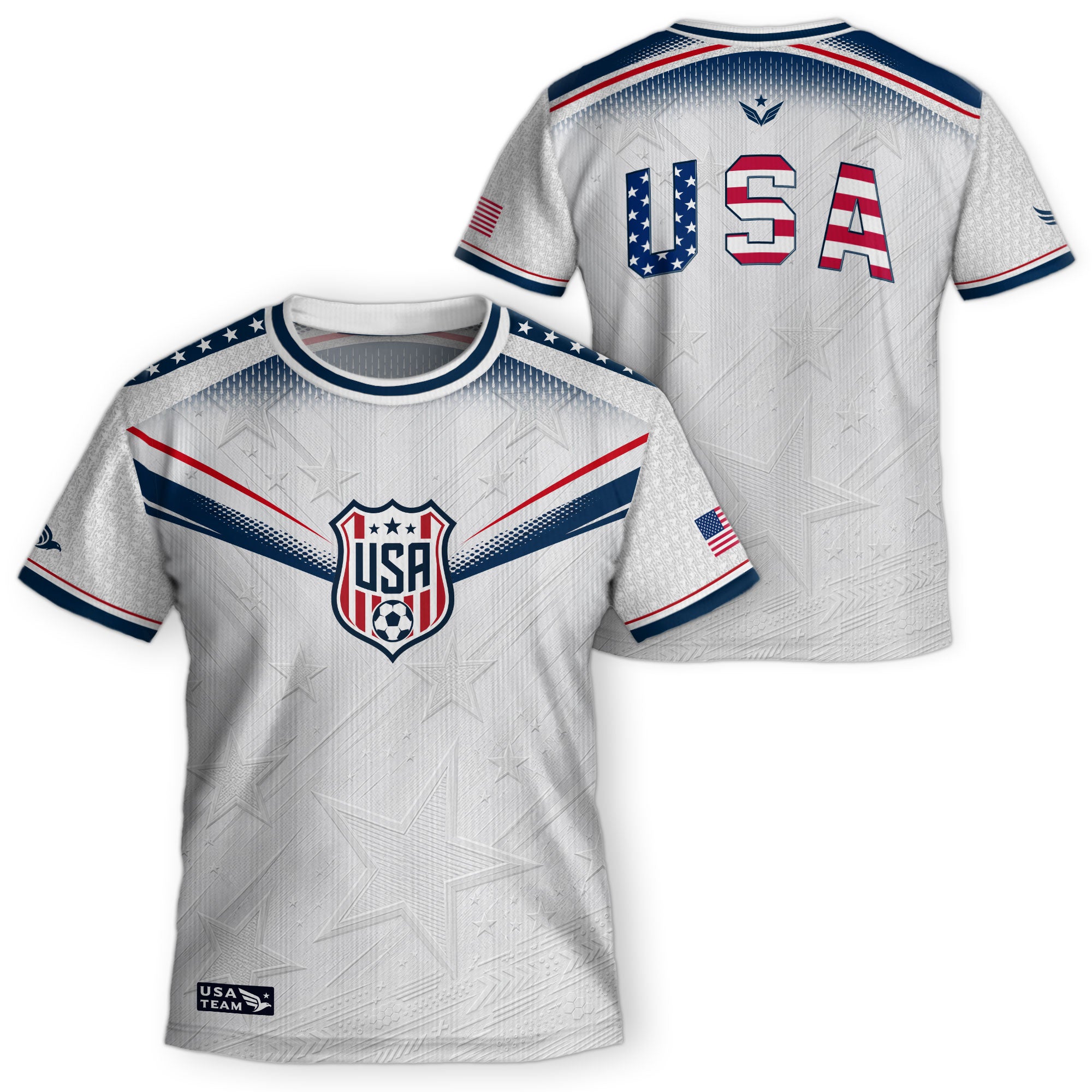 Kids USA Soccer Jersey Youth Patriotic White Chevron Emblem Star United States Sport Tee