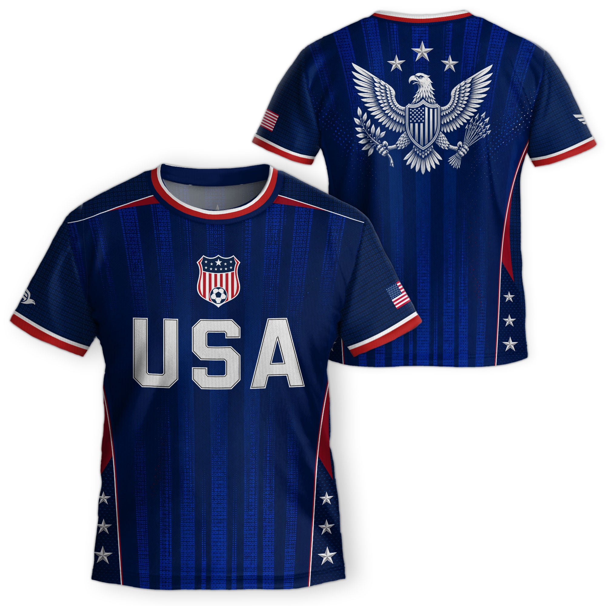 Kids USA Soccer Jersey Youth Patriotic Navy Vertical Stripe Star Side United States Tee