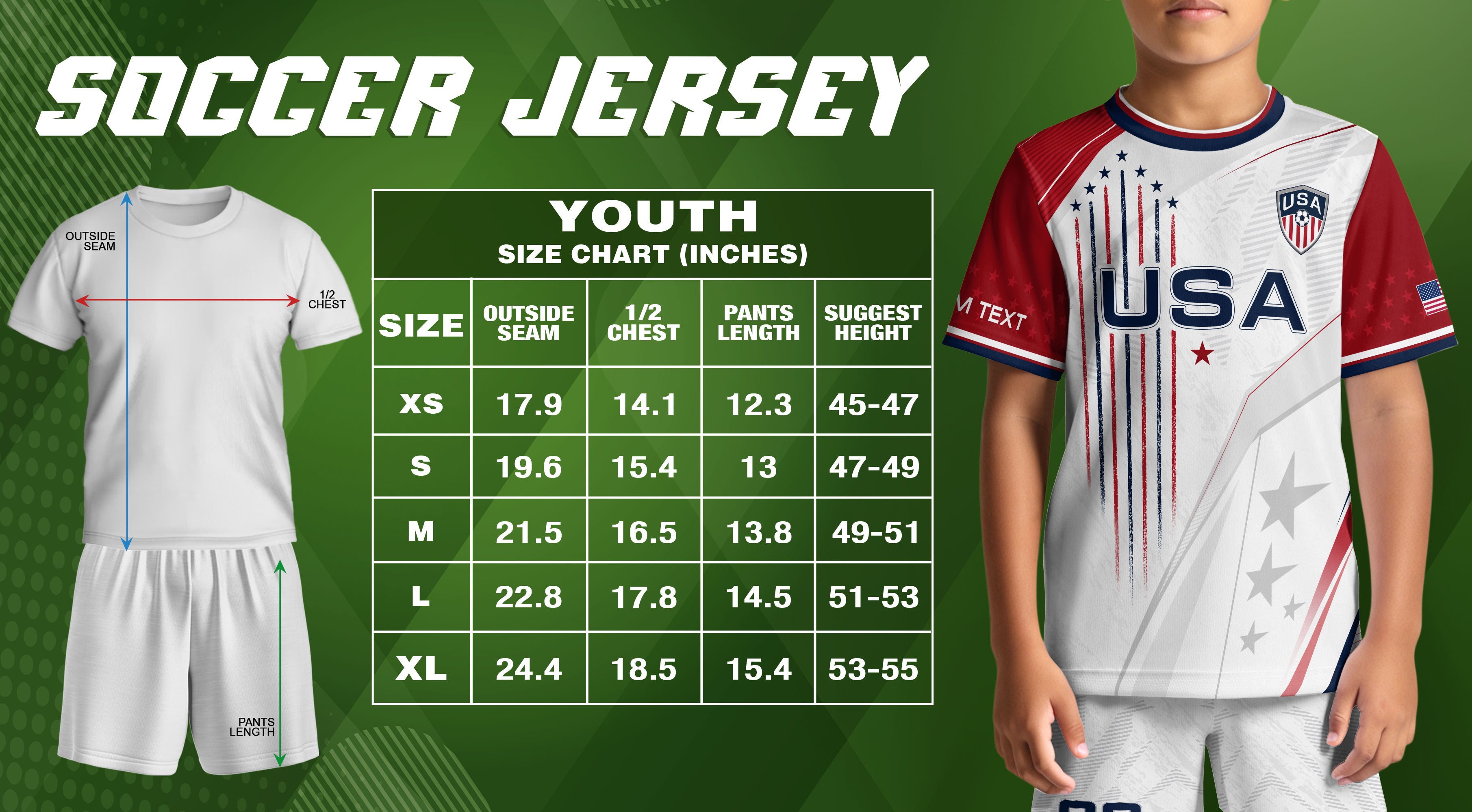 Custom Kids USA Soccer Jersey White Youth Patriotic Personalized Football Team Shirt