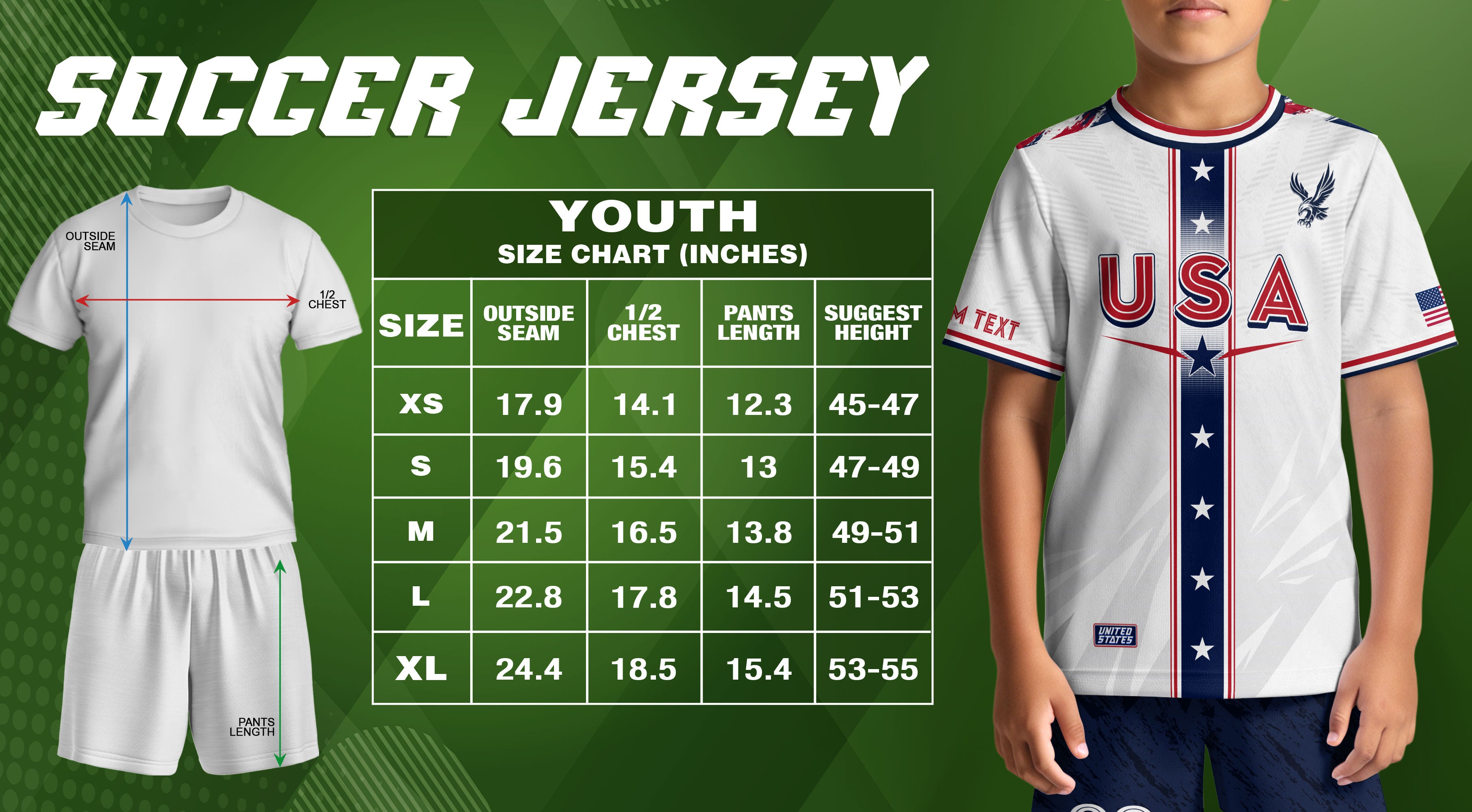 Custom Kids USA Soccer Jersey White Youth Star Stripe Personalized Football Team Shirt