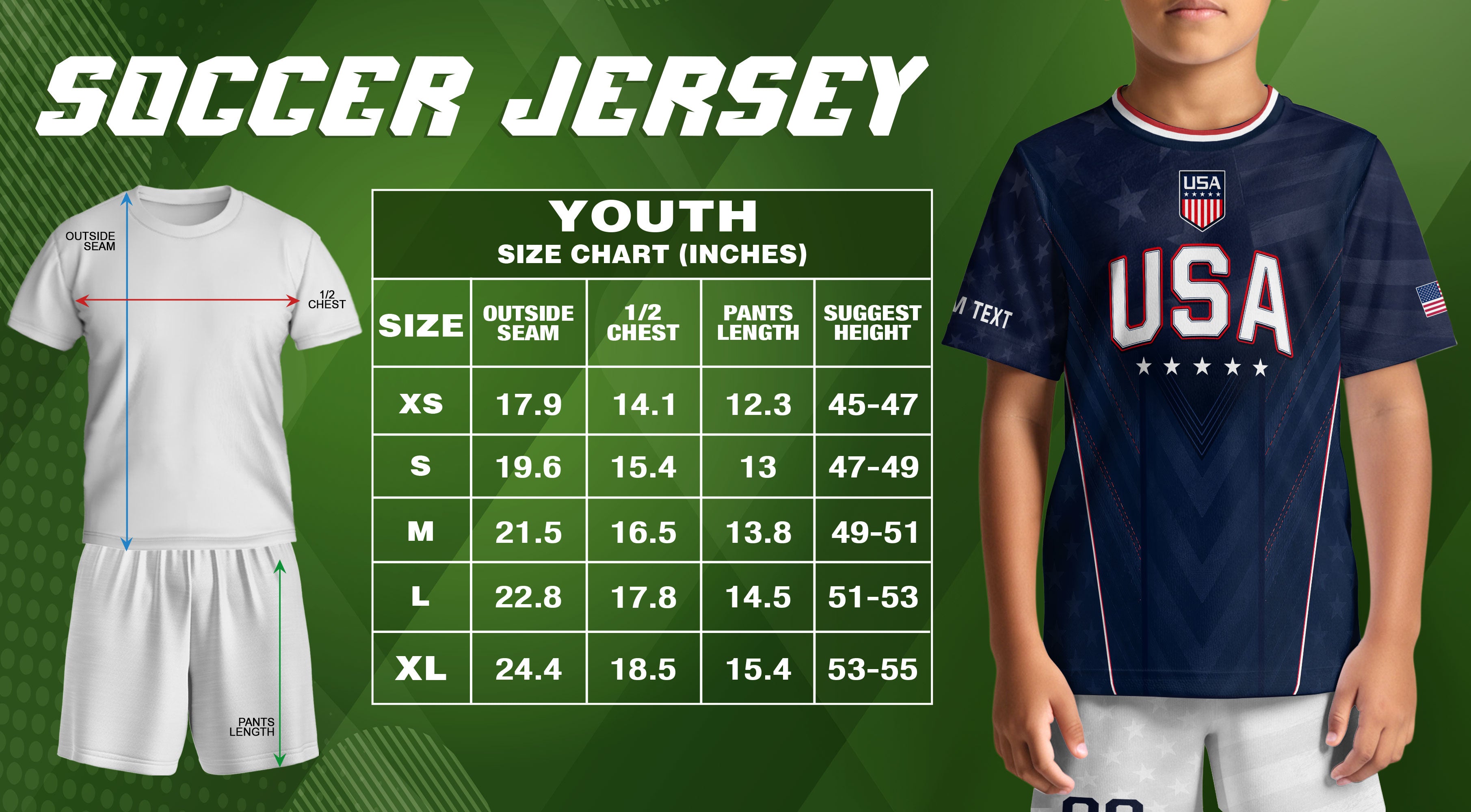 Custom Kids USA Soccer Jersey Blue Youth Patriotic Personalized Football Team Shirt