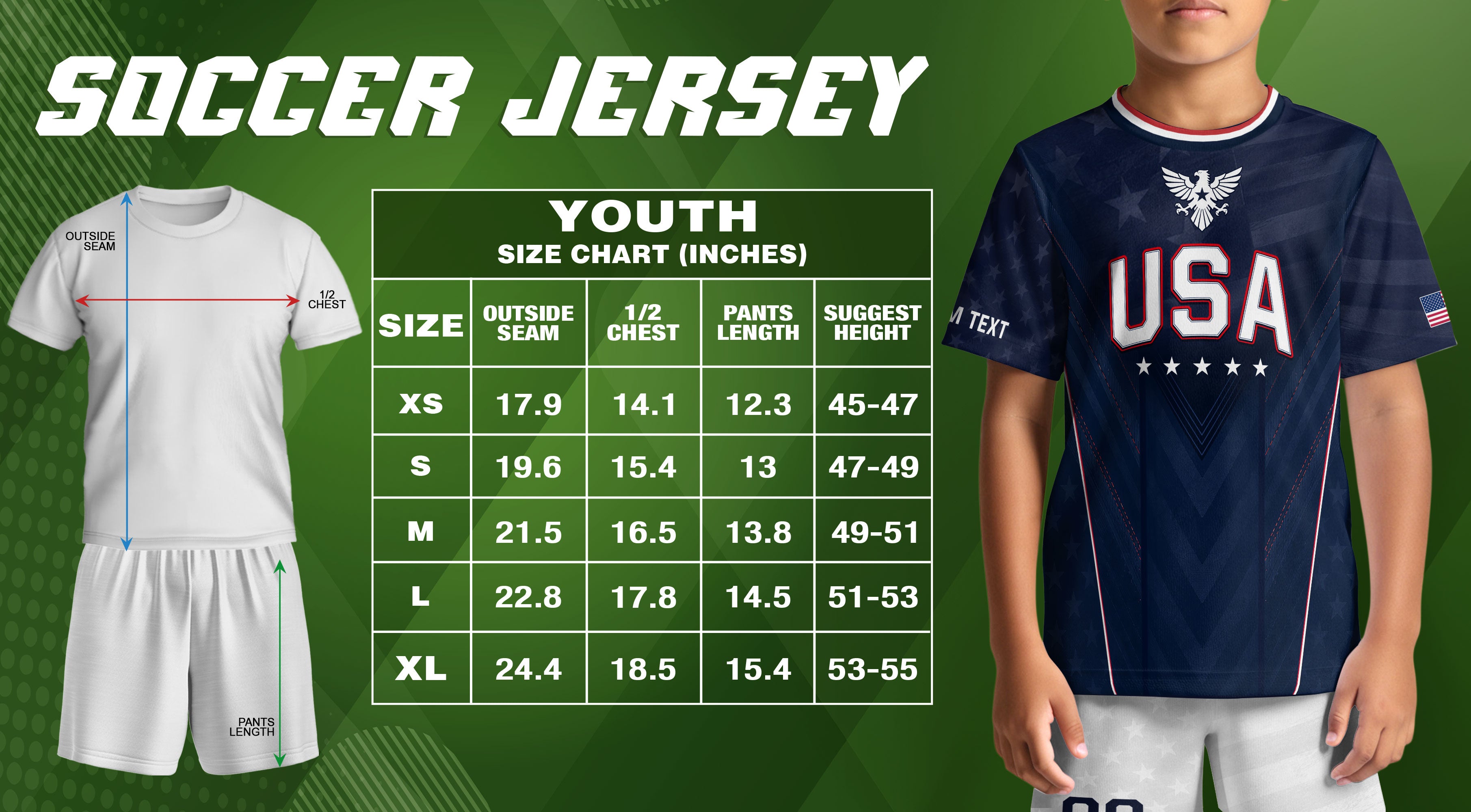 Custom Kids USA Soccer Jersey Blue Youth Patriotic Personalized Football Team Shirt
