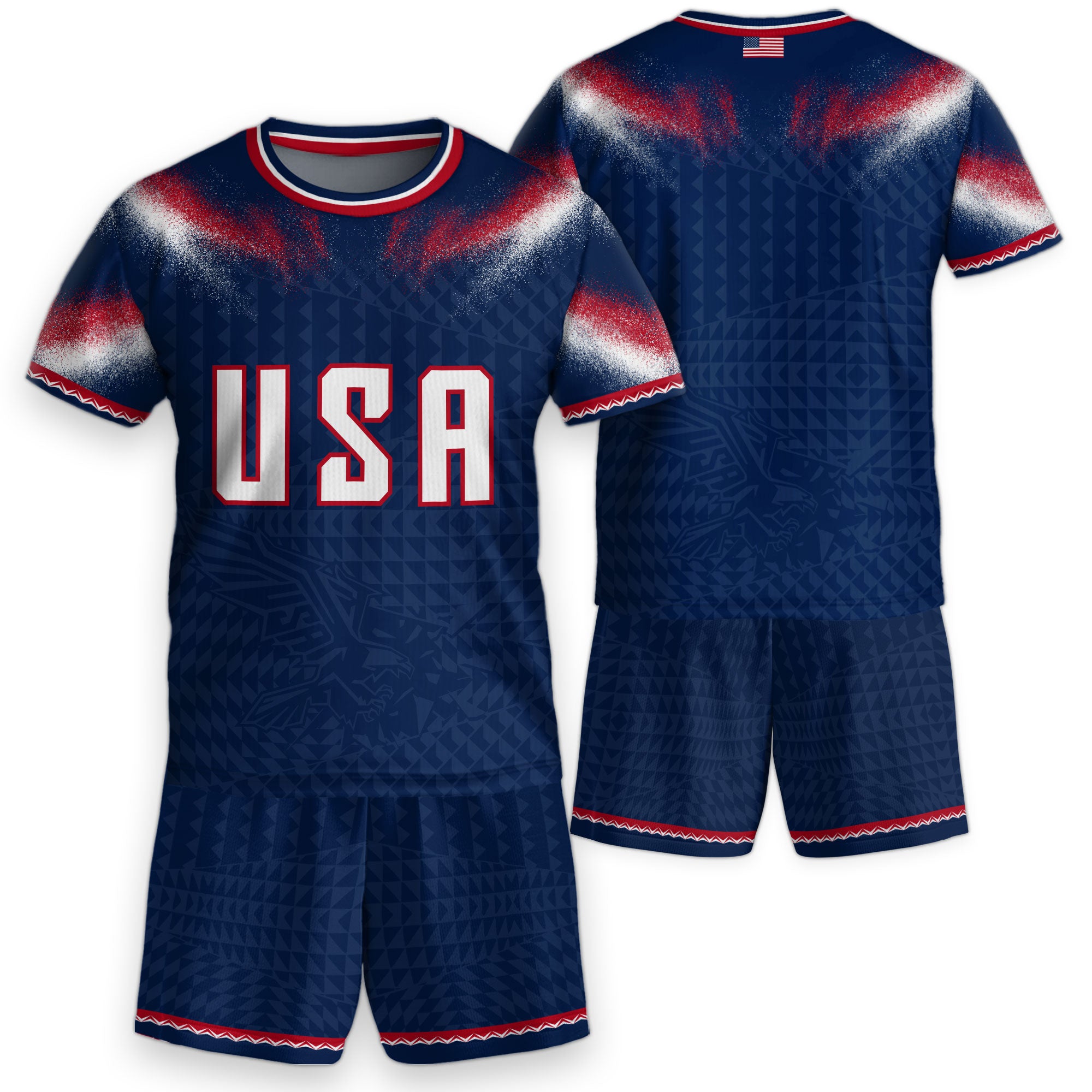 Kids USA Soccer Jersey Navy Blue Youth Red White Blue Patriotic Football Tee Shirt