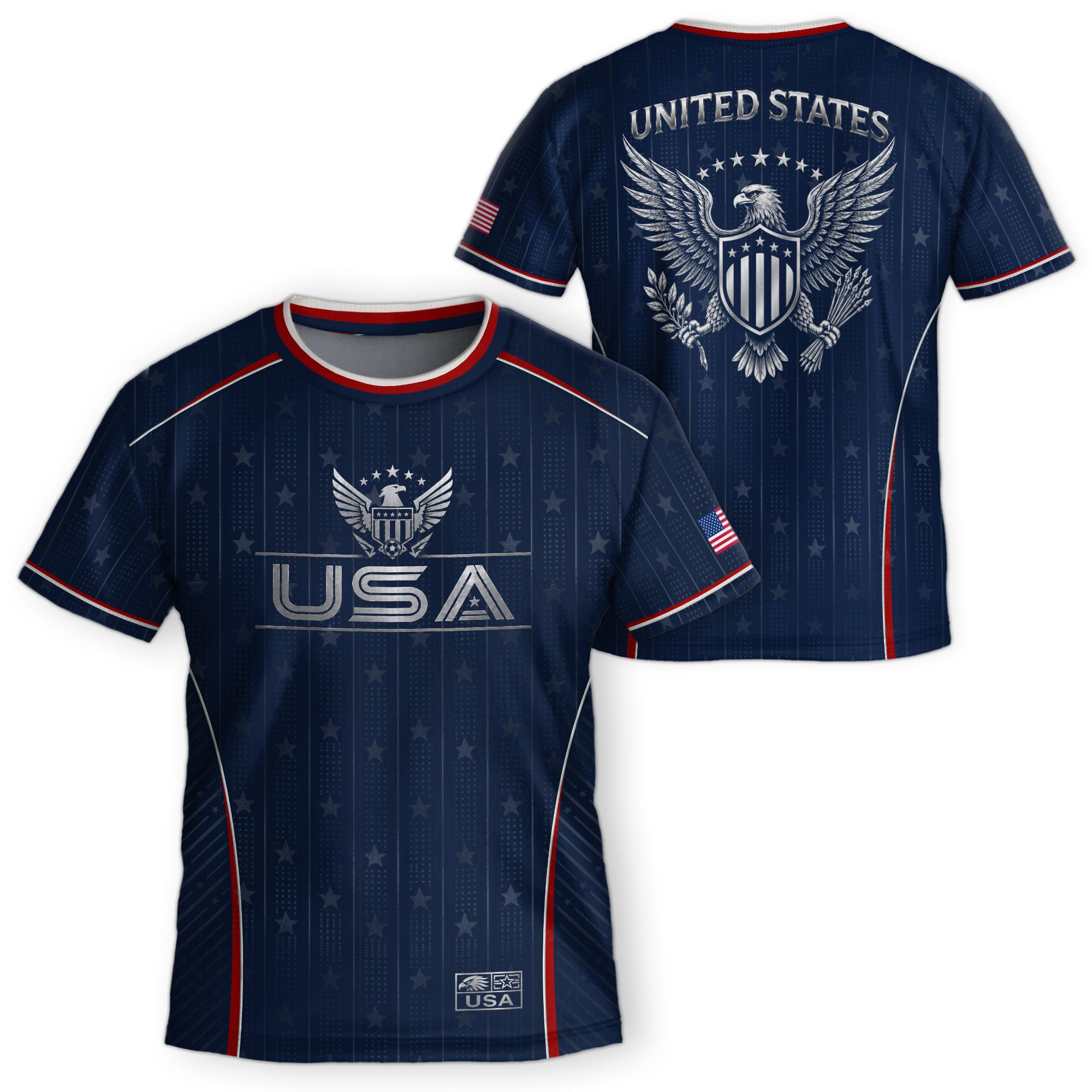 Kids USA Blue Soccer Jersey Youth Patriotic American Flag Eagle Football Shirt