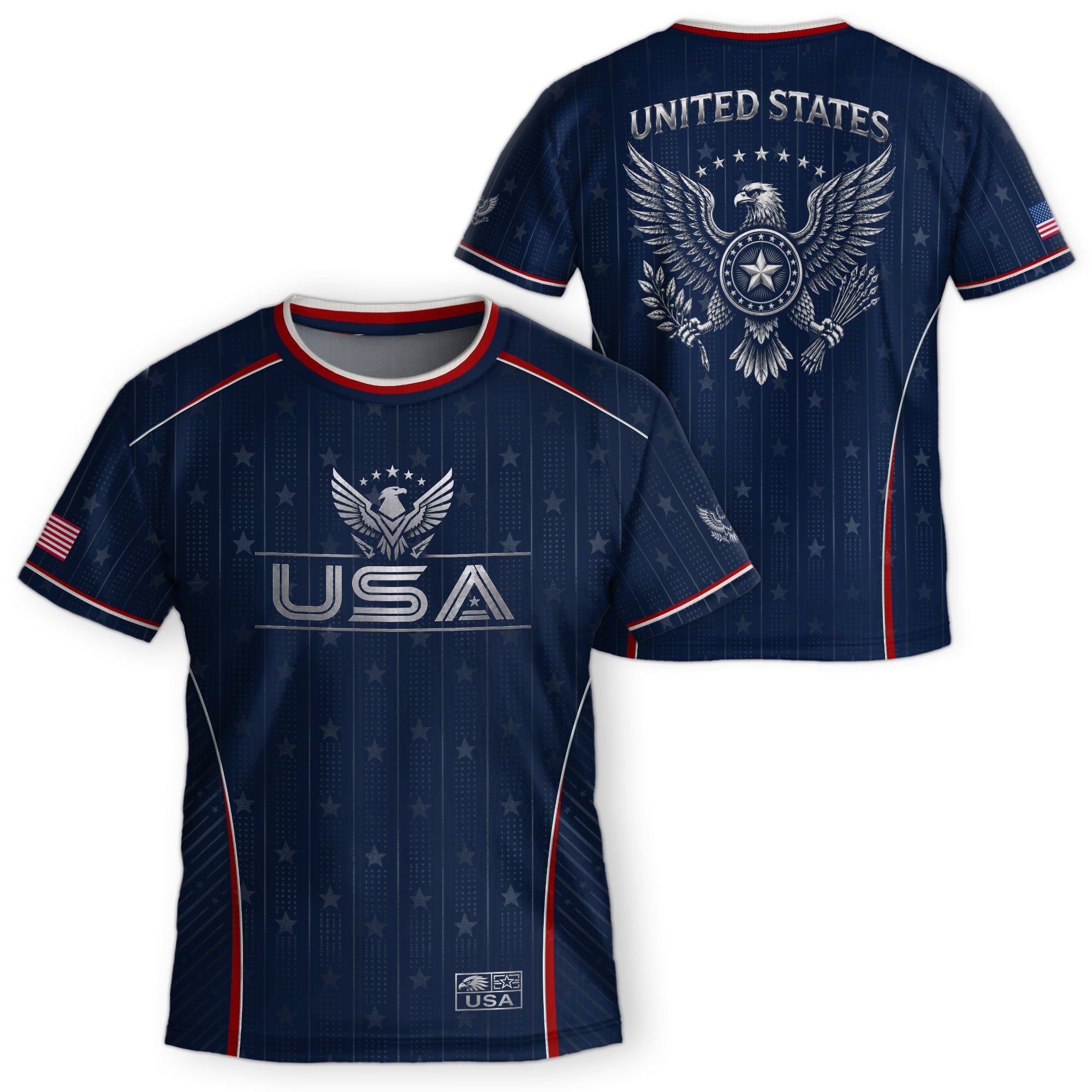 Kids USA Blue Soccer Jersey Youth Patriotic American Flag Eagle Football Shirt