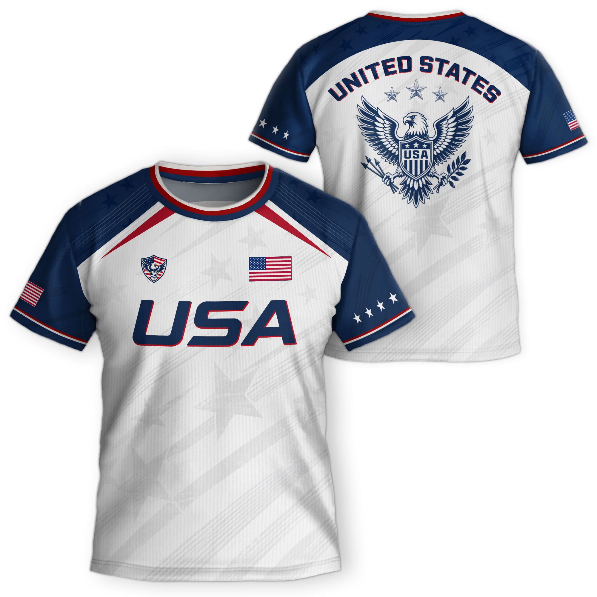 Kids USA Soccer Jersey White Youth Patriotic American Flag Eagle Football Tee Shirt
