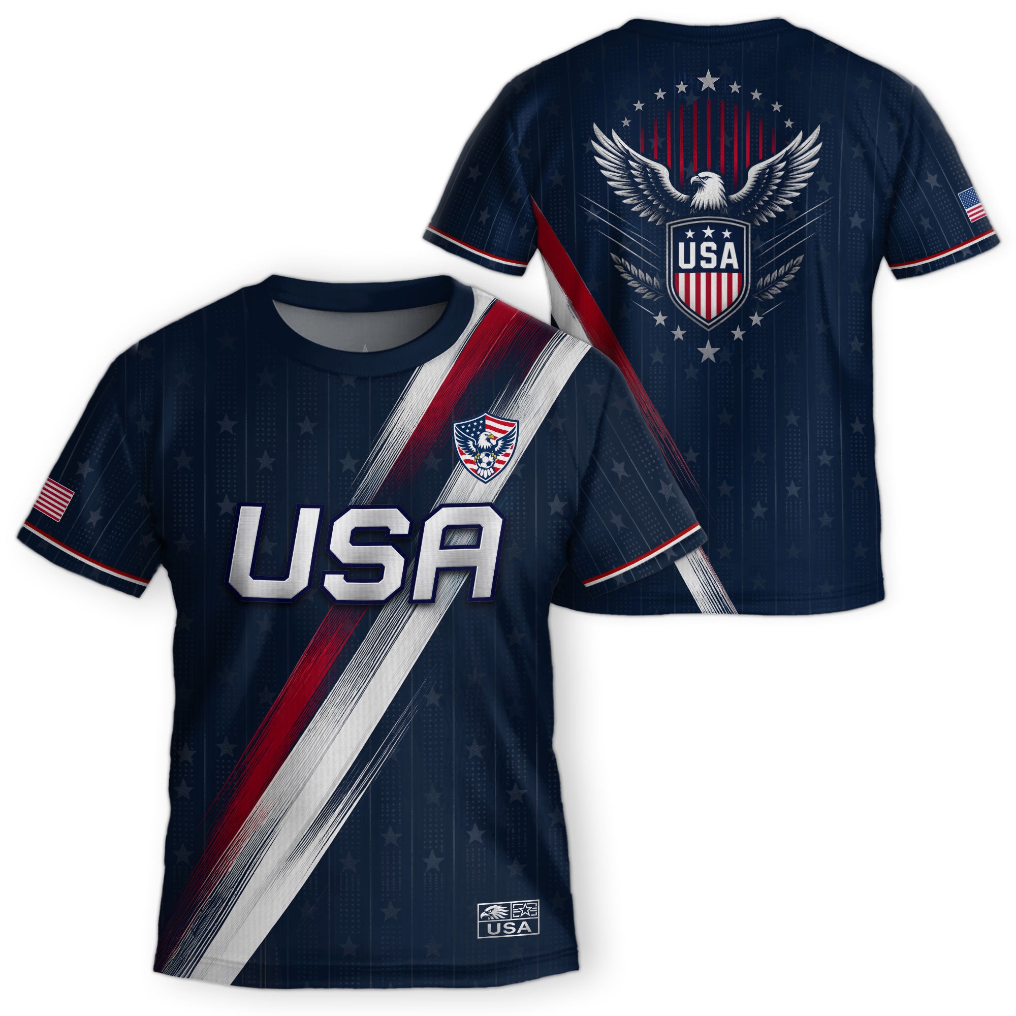 Kids USA Soccer Jersey Navy Blue Youth Patriotic American Flag Eagle Football Tee Shirt