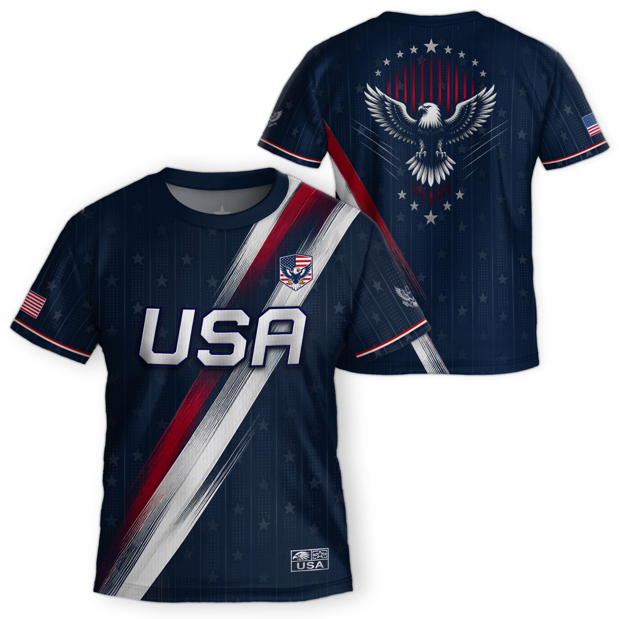 Kids USA Soccer Jersey Navy Blue Youth Patriotic American Flag Eagle Football Tee Shirt