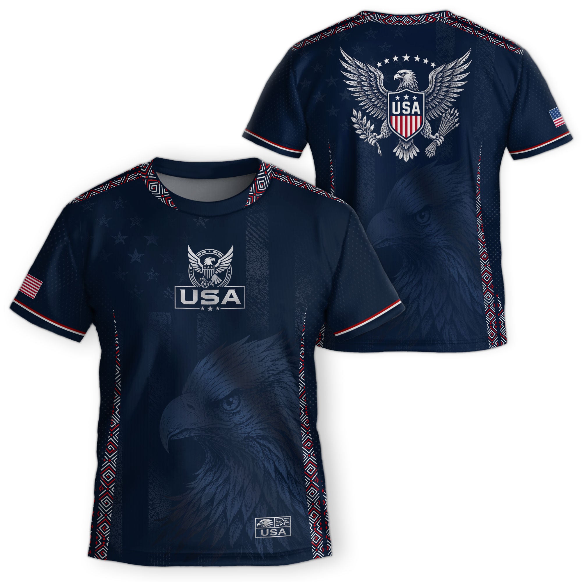 Kids USA Soccer Jersey Dark Blue Youth Patriotic Eagle Graphic Print Football Tee Shirt
