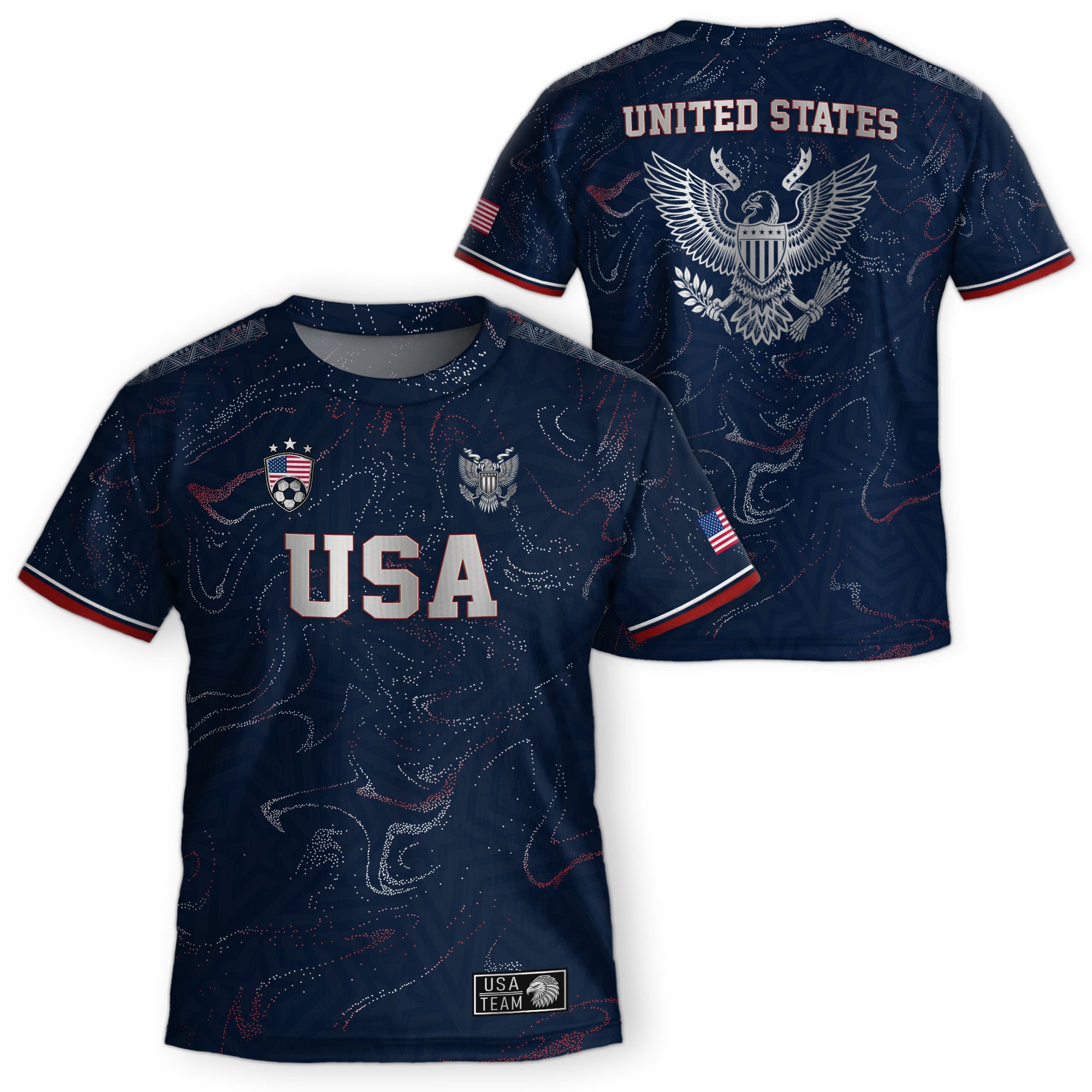 Kids USA Soccer Jersey Blue Youth Patriotic Marble Texture Eagle Football Tee Shirt