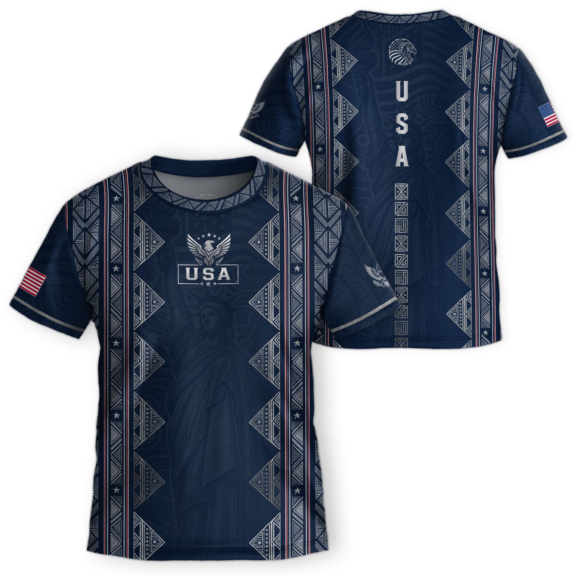 Youth Blue USA Football Jersey Breathable Patriotic Statue Liberty Design Fan Tee