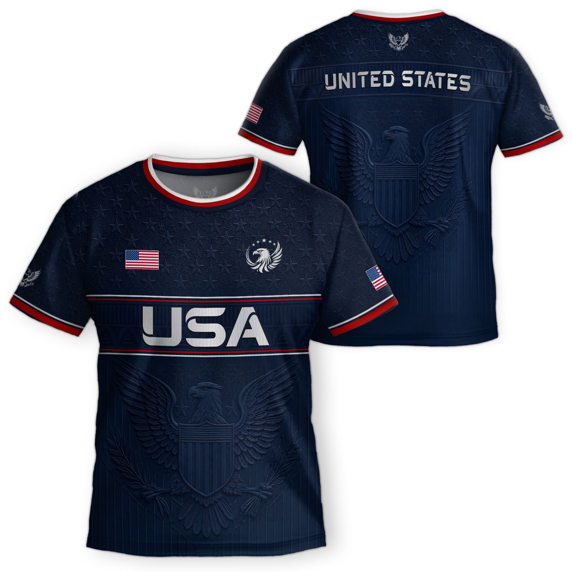 Youth Blue USA Football Shirt Patriotic Eagle Design Breathable Sport Training Tee