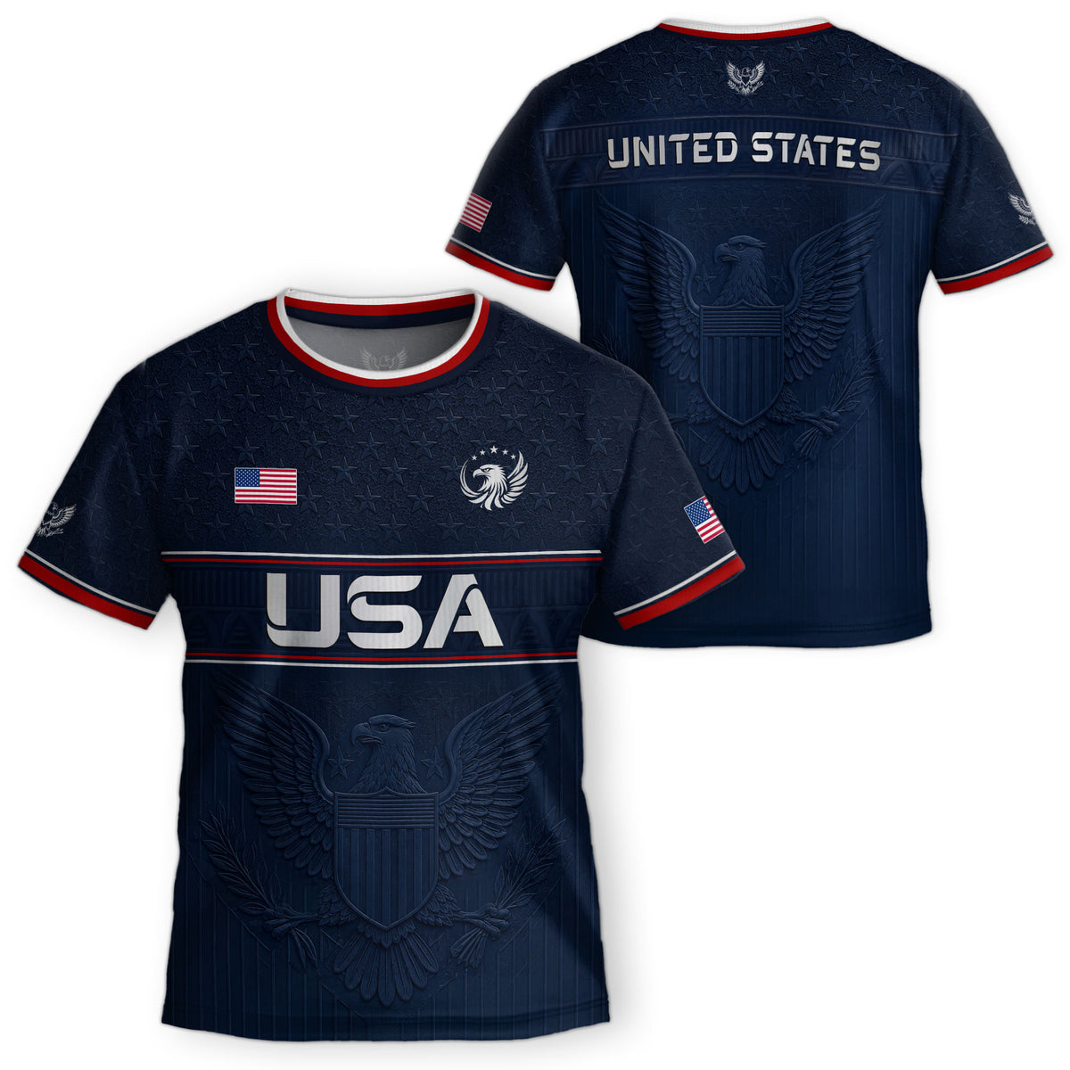 Youth Blue USA Football Shirt Patriotic Eagle Design Breathable Sport Training Tee - Rust Field Wear
