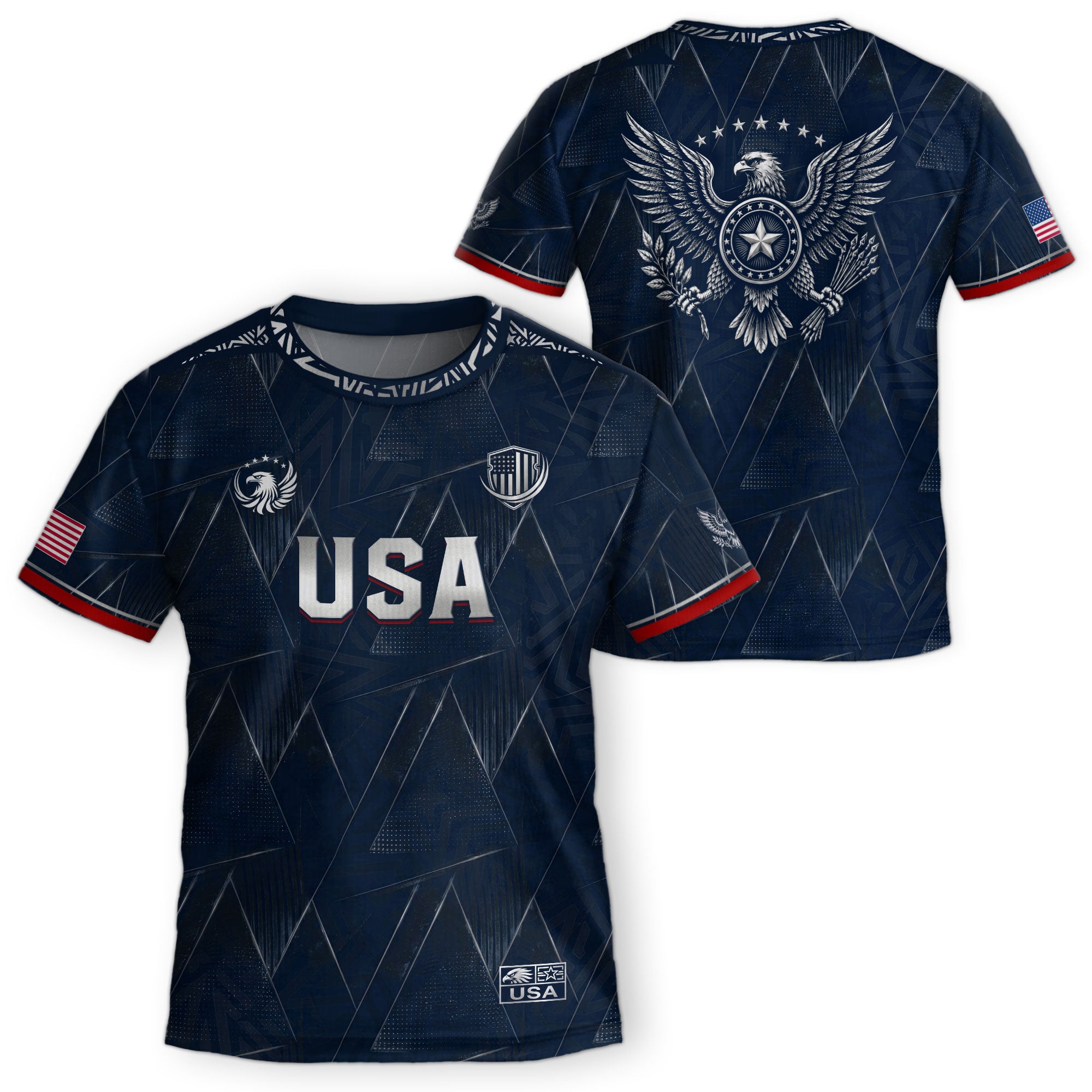 Kids' Blue USA Soccer Jersey Modern Geometric Pattern Eagle Graphic Performance Tee