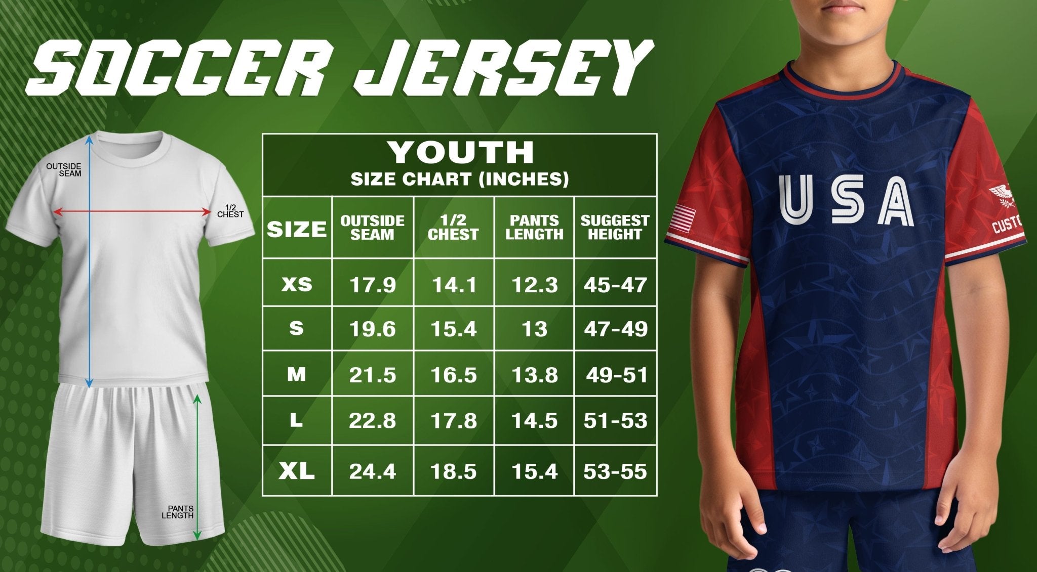 Custom Kid USA Soccer Jersey Navy Blue Patriotic Graphic Personalized Youth Top - Rust Field Wear