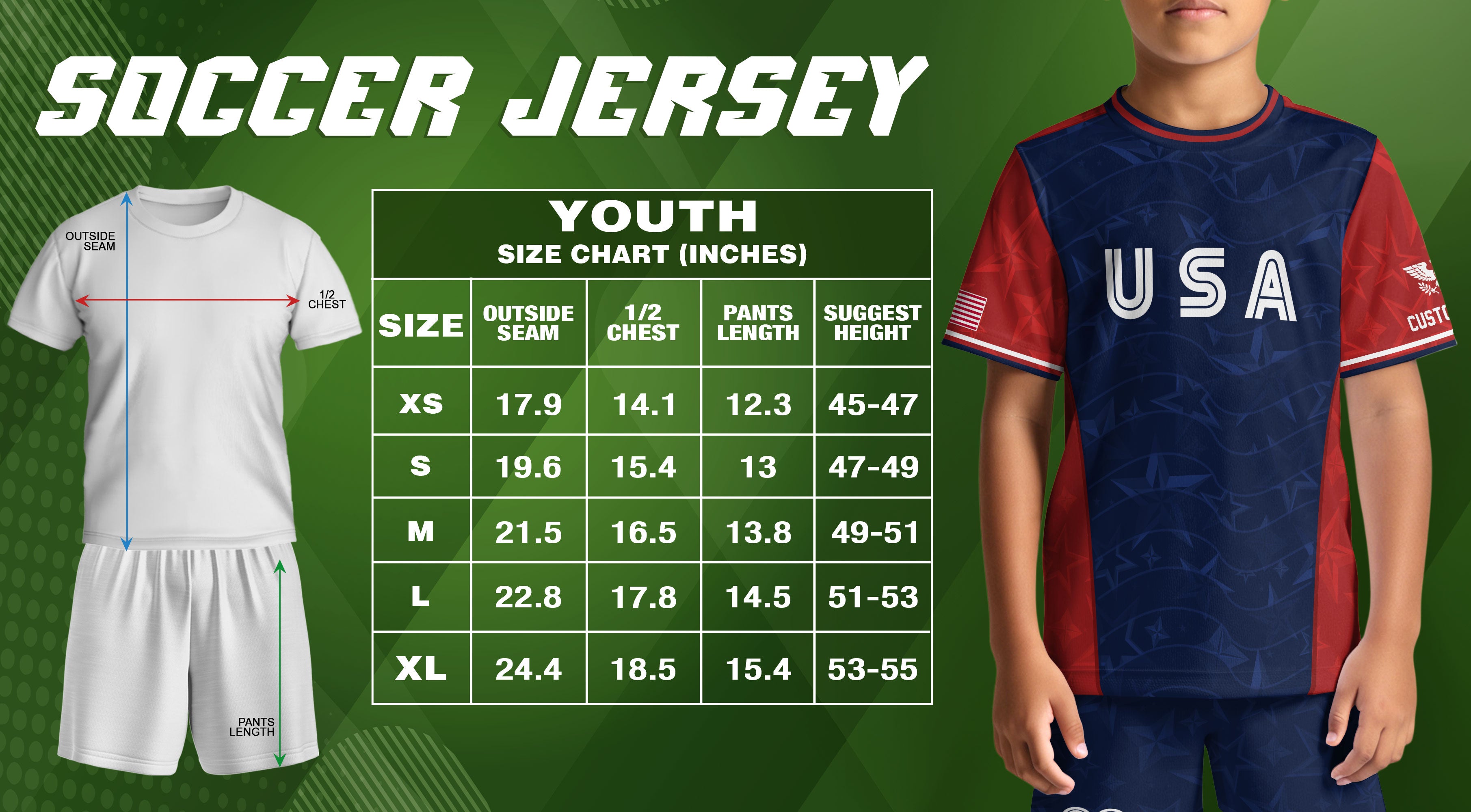 Custom Kid USA Soccer Jersey Navy Blue Patriotic Graphic Personalized Youth Top
