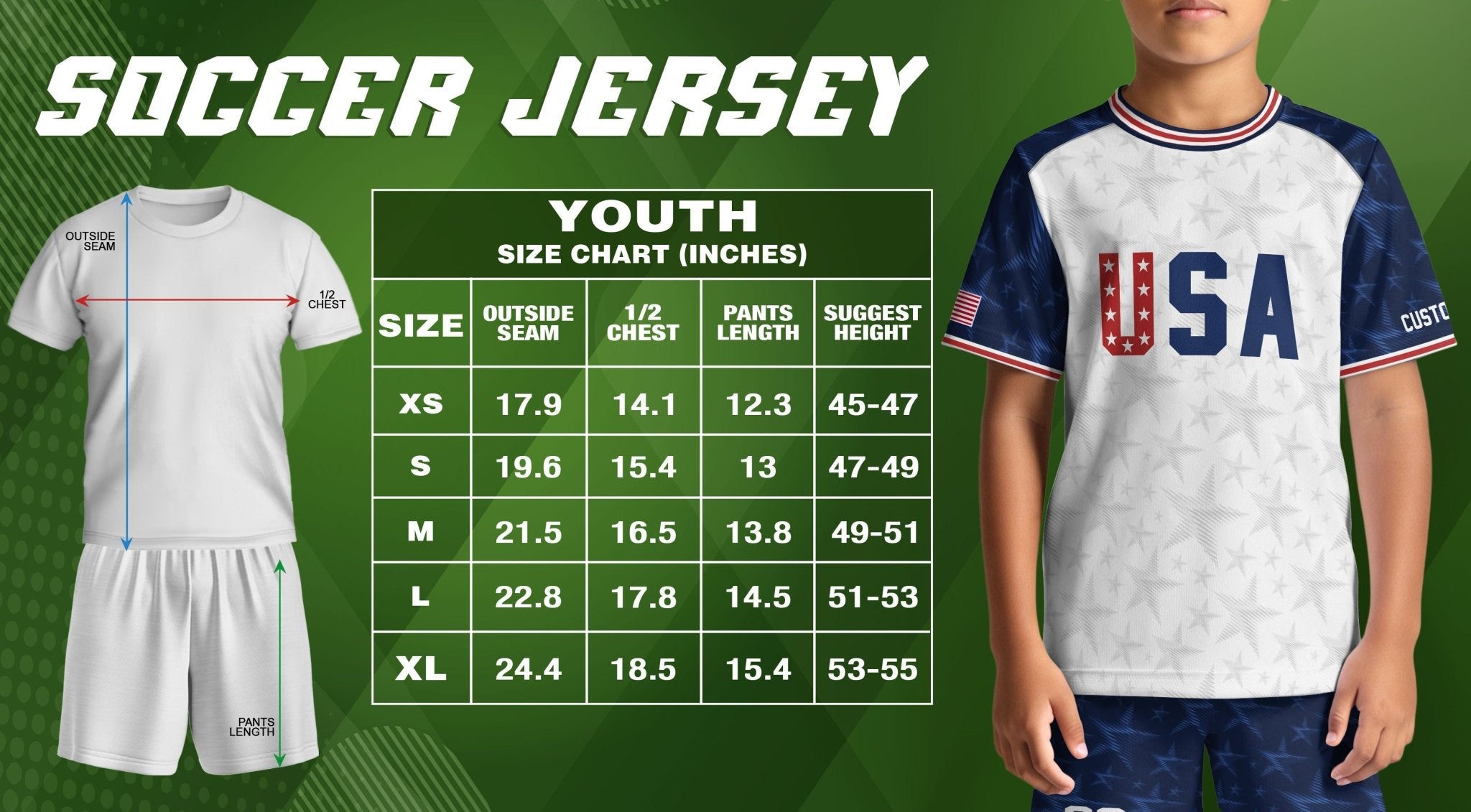 Custom Kid USA Soccer Jersey Heritage Collection White Navy Personalized Youth Tee - Rust Field Wear