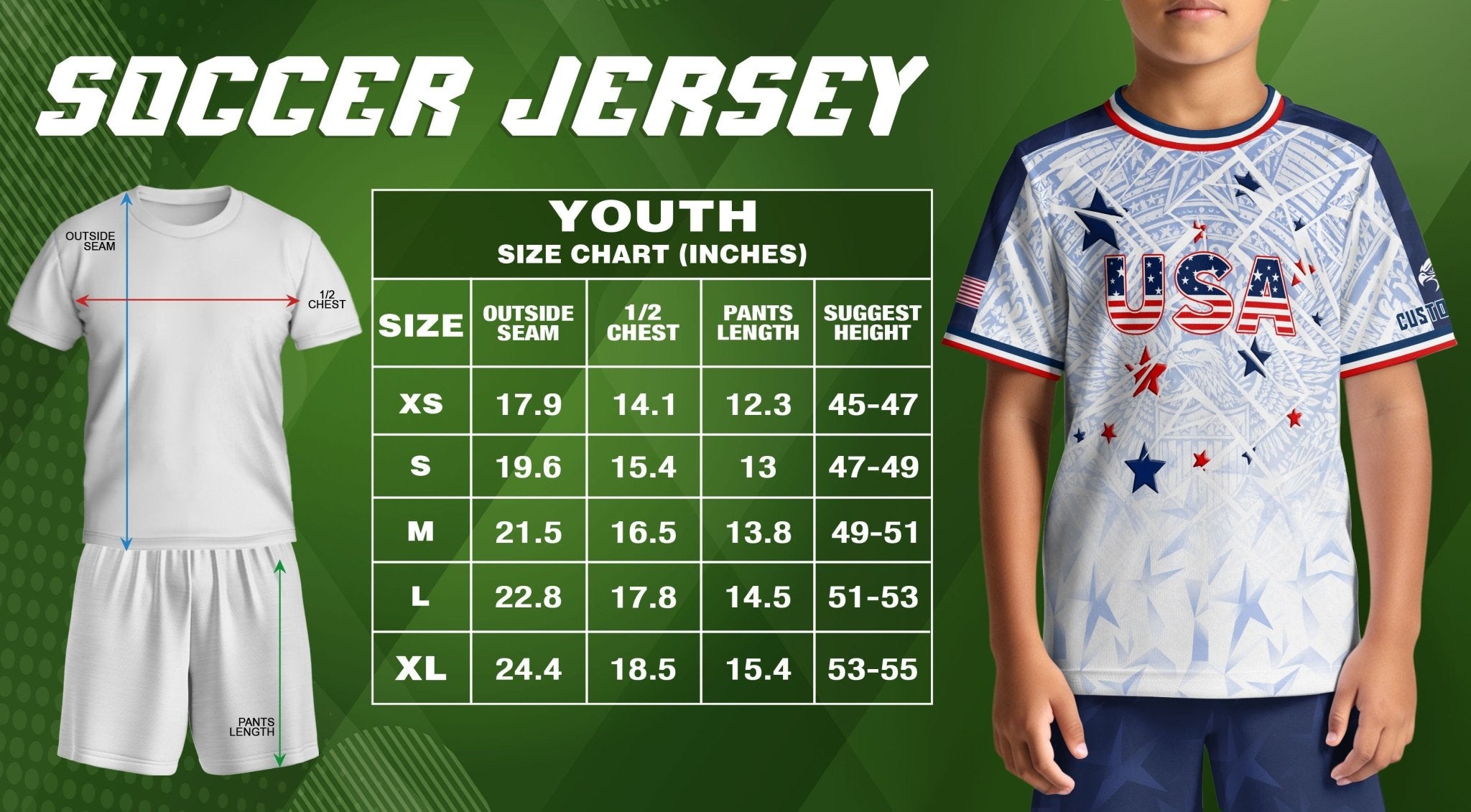 Custom Kids USA Soccer Jersey White Blue Patriotic American Football Shirt - Rust Field Wear