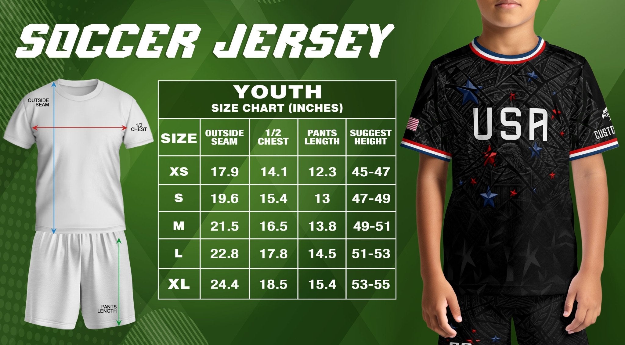 Kids USA Soccer Jersey Black Personalized Youth Patriotic American Football Shirt - Rust Field Wear