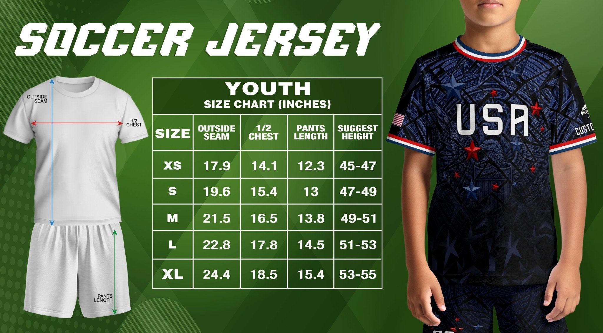 Kids USA Soccer Jersey Navy Personalized Youth Patriotic American Football Shirt - Rust Field Wear
