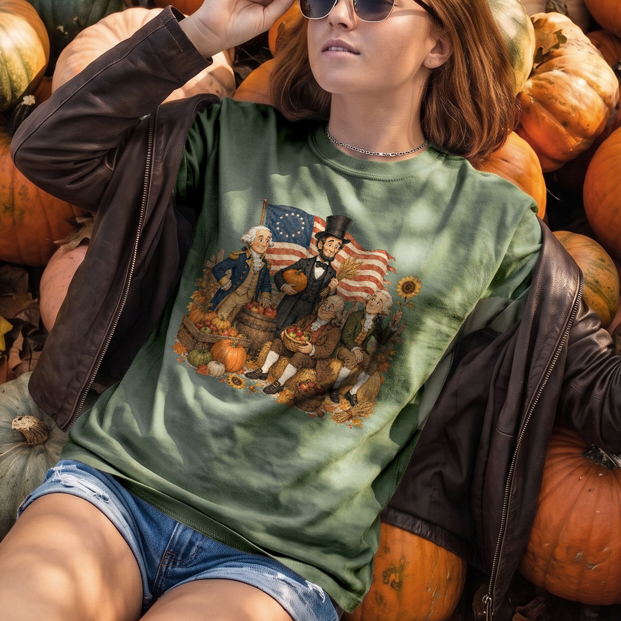 Historical Figures Fall T-Shirt Patriotic Autumn Graphic Tee for Thanksgiving Lovers