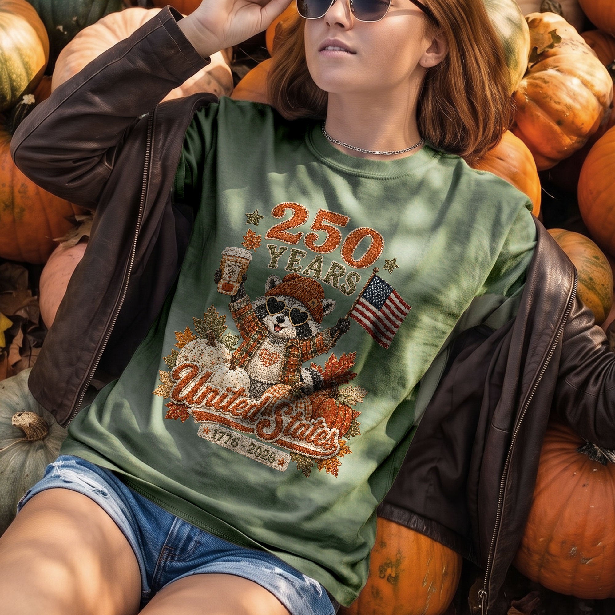 Raccoon Fall T-Shirt: 1776-2026 United States Autumn Graphic Tee for Thanksgiving
