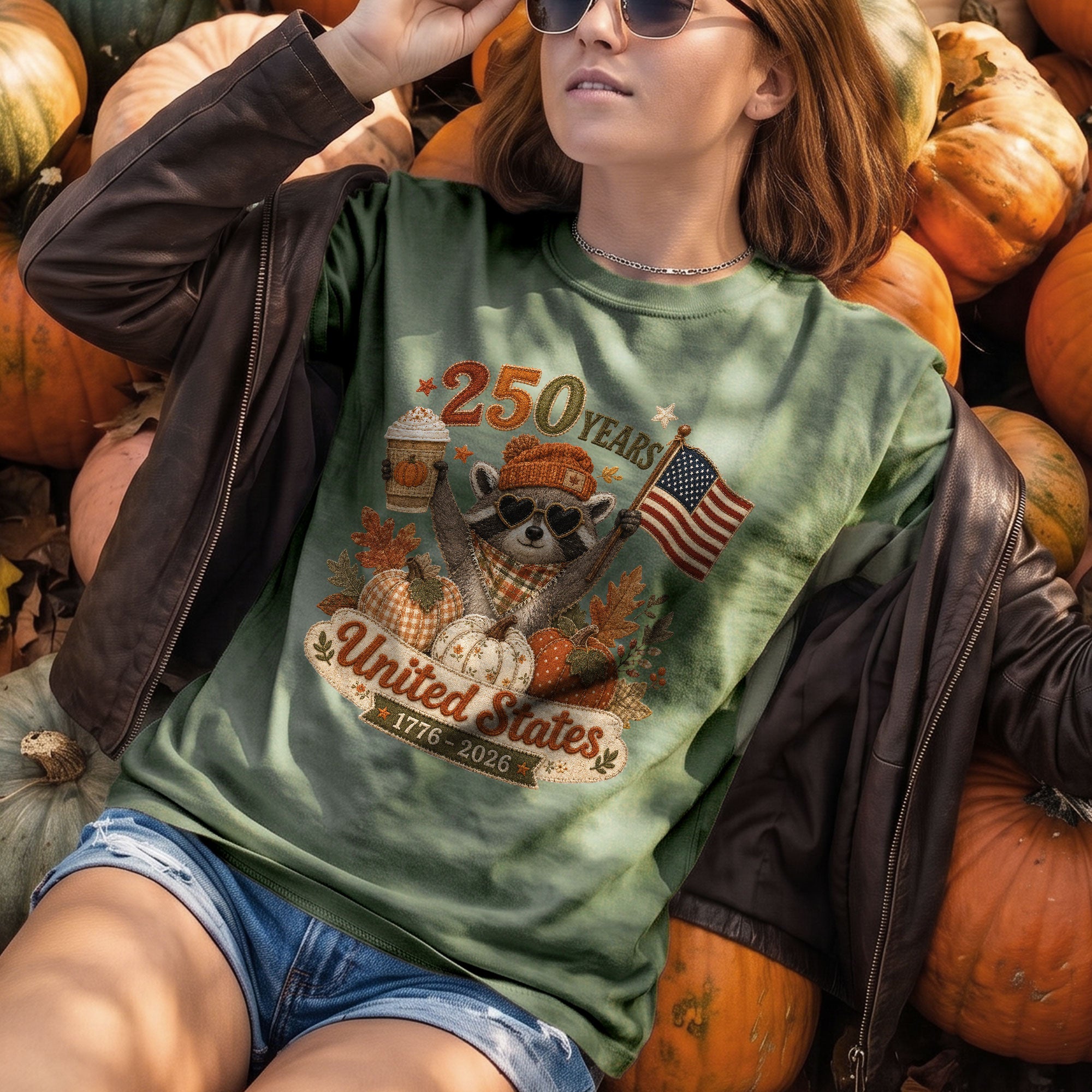 1776-2026 United States Fall Graphic Tee: Cute Raccoon Autumn Pumpkin Spice T-Shirt