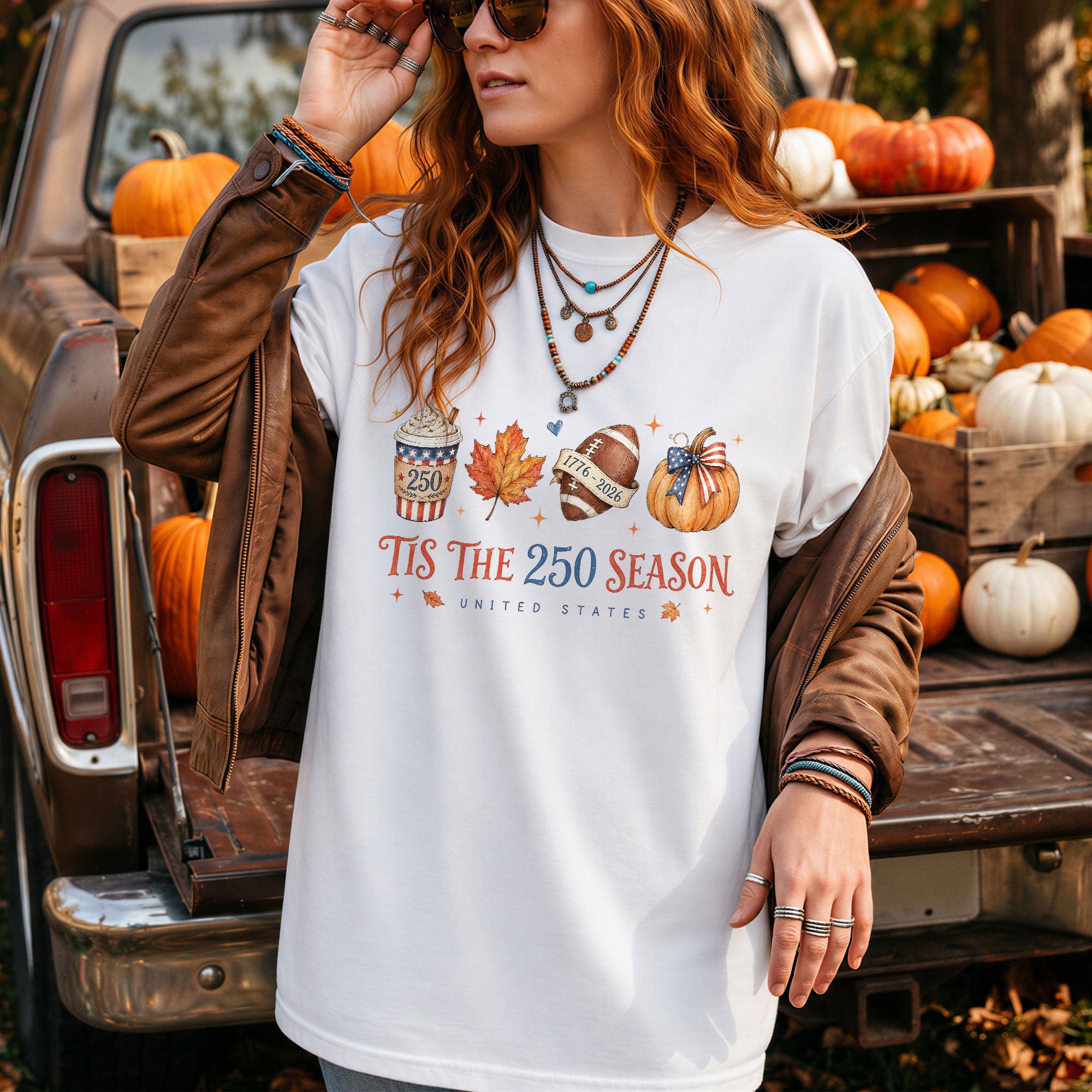 Tis The 250 Season United States T-Shirt: Festive Fall Pumpkin Football Graphic Tee