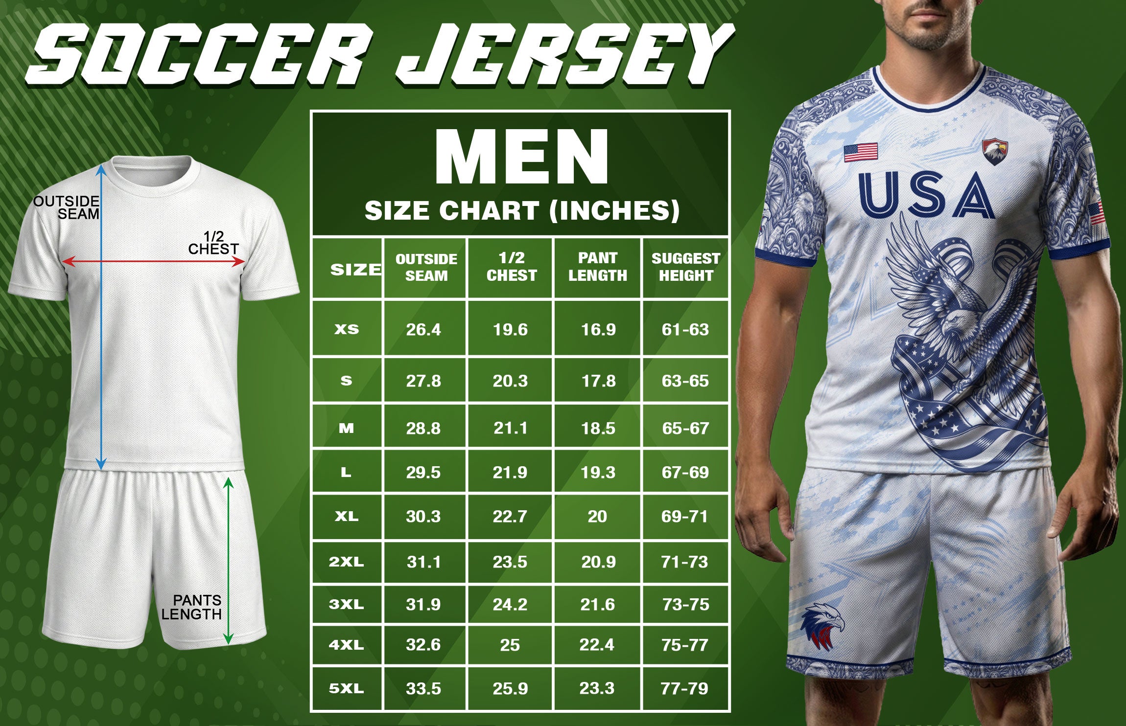 Athletic White Blue USA Soccer Jersey Adult Patriotic Eagle United States Team Shirt