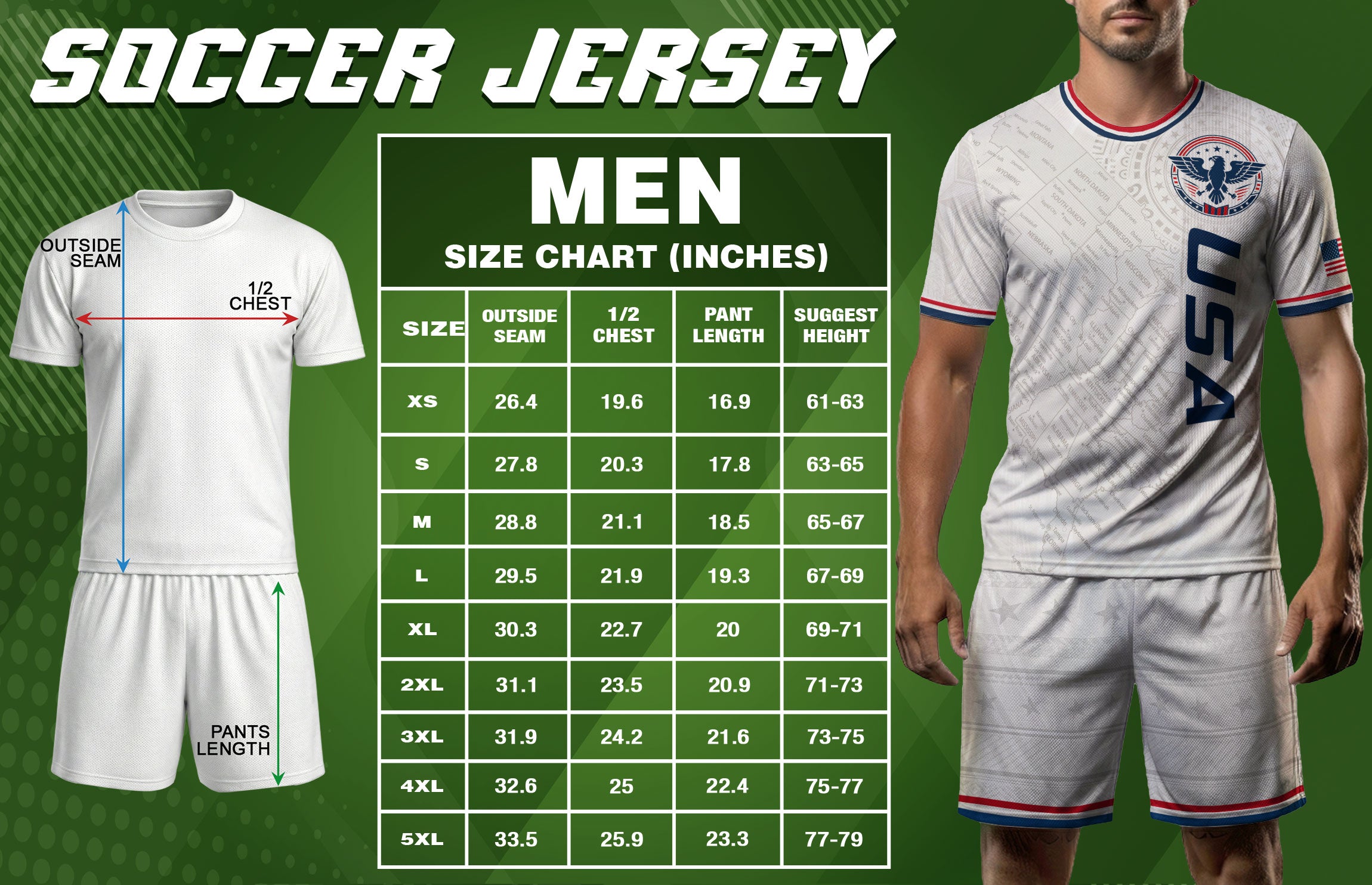 USA Soccer Jersey White US Map American Flag Shirt Patriotic Eagle Soccer Fan Tee