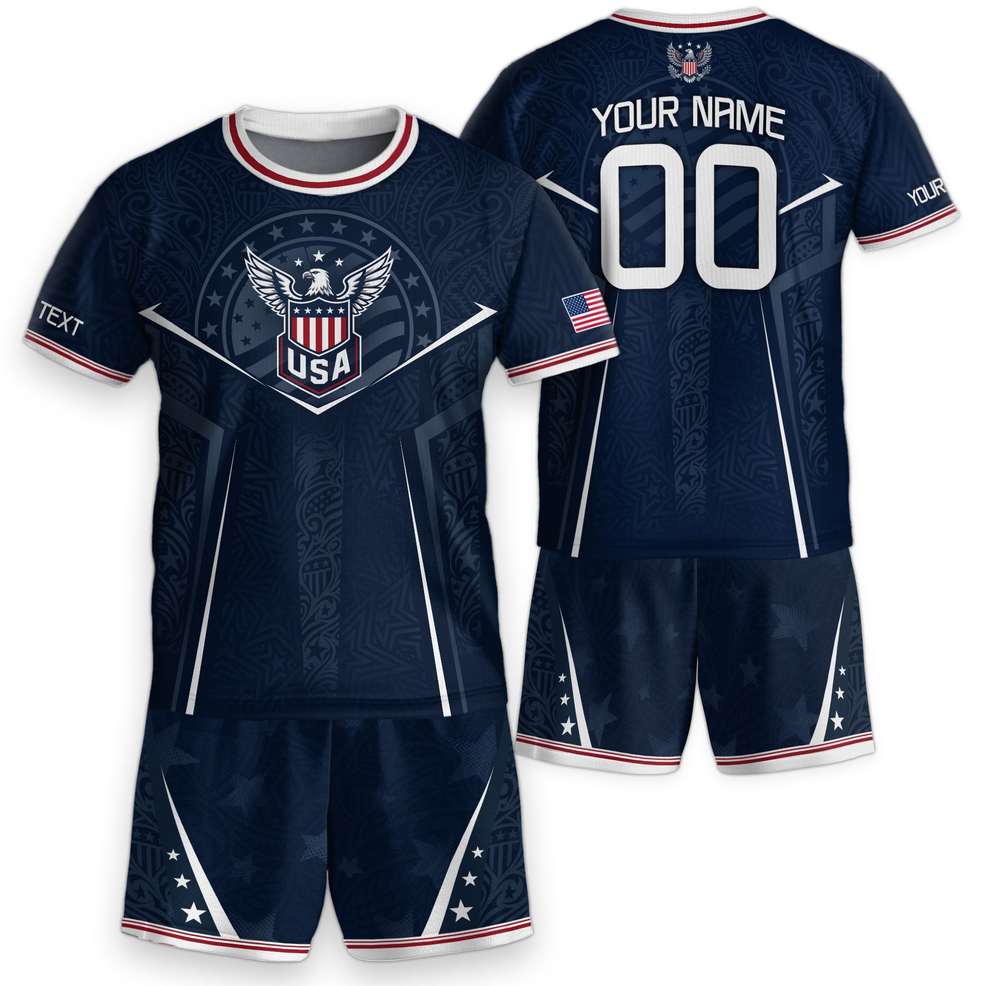 Custom Navy Blue USA Soccer Jersey and Shorts Set Kid Personalized Name and Number