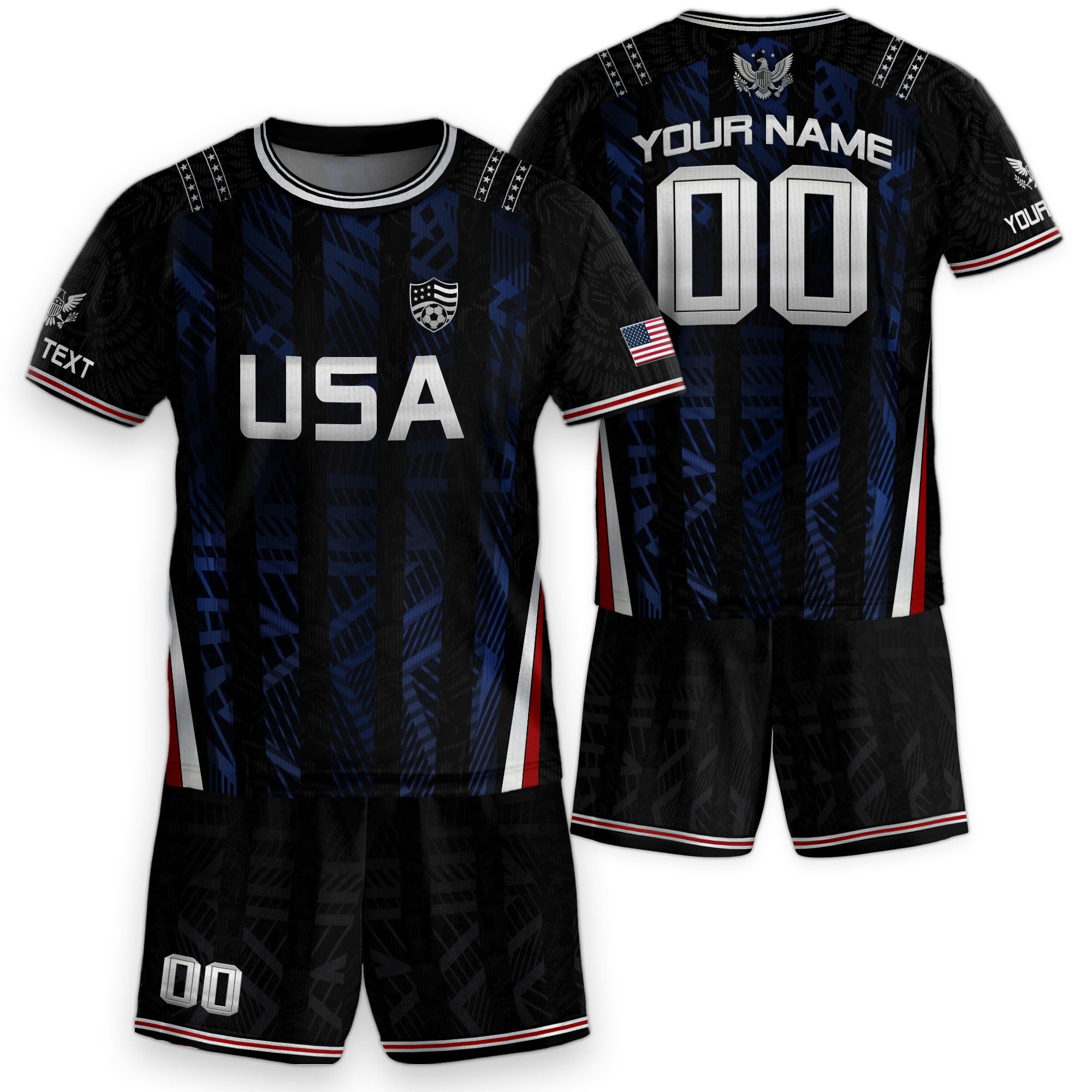 Custom Black and Blue USA Soccer Jersey Set Kid Personalized Name Number
