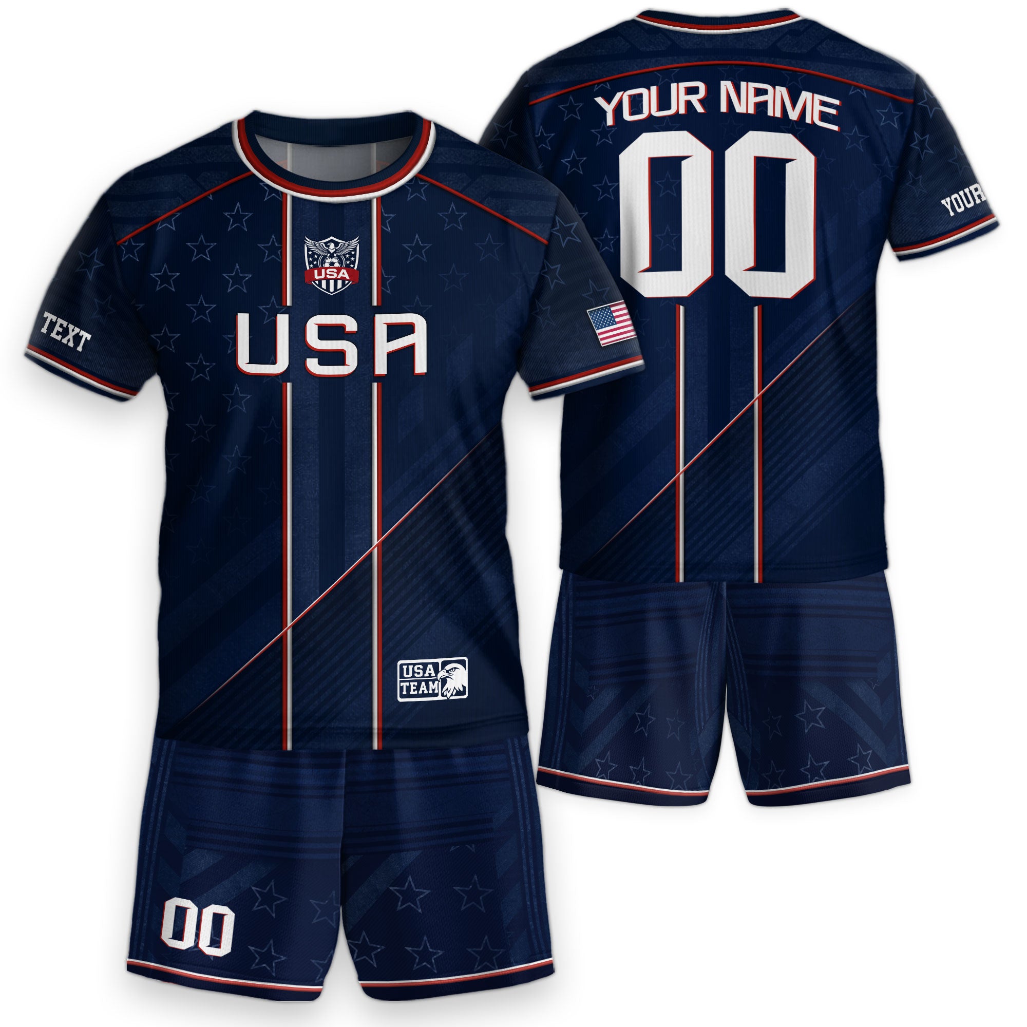 Custom Navy Blue USA Team Soccer Jersey and Shorts Kid Personalized
