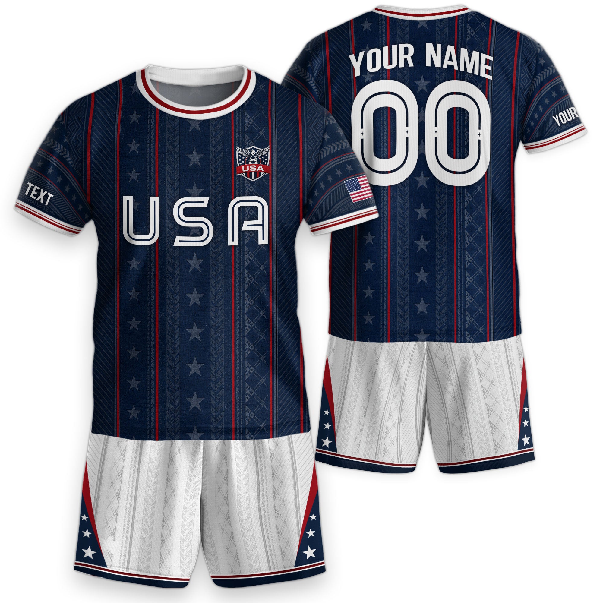 Custom Navy Blue and White USA Soccer Jersey Set Kid Personalized Name Number