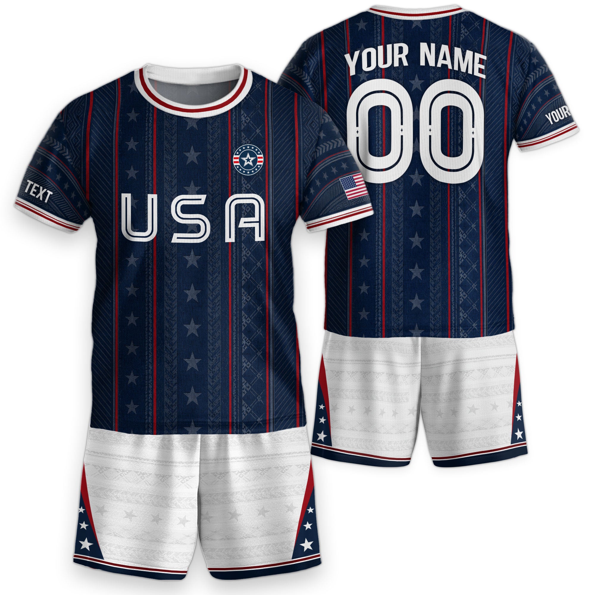 Custom Navy Blue and White USA Soccer Jersey Set Kid Personalized Name Number