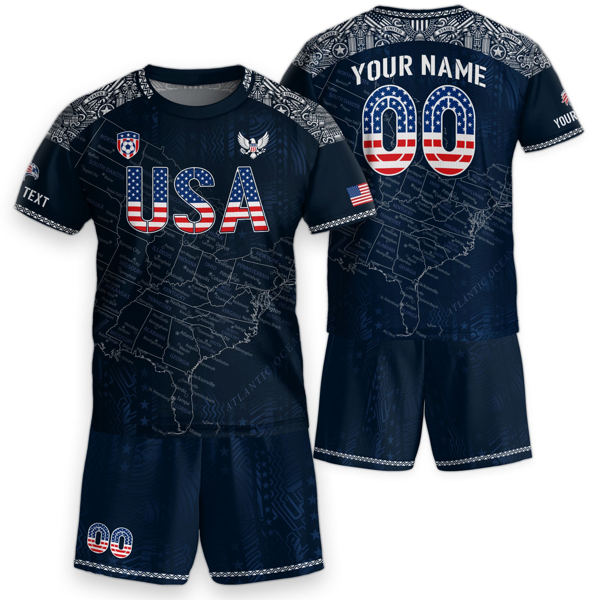 Custom Navy Blue USA Soccer Jersey and Shorts Kid Personalized Name Number