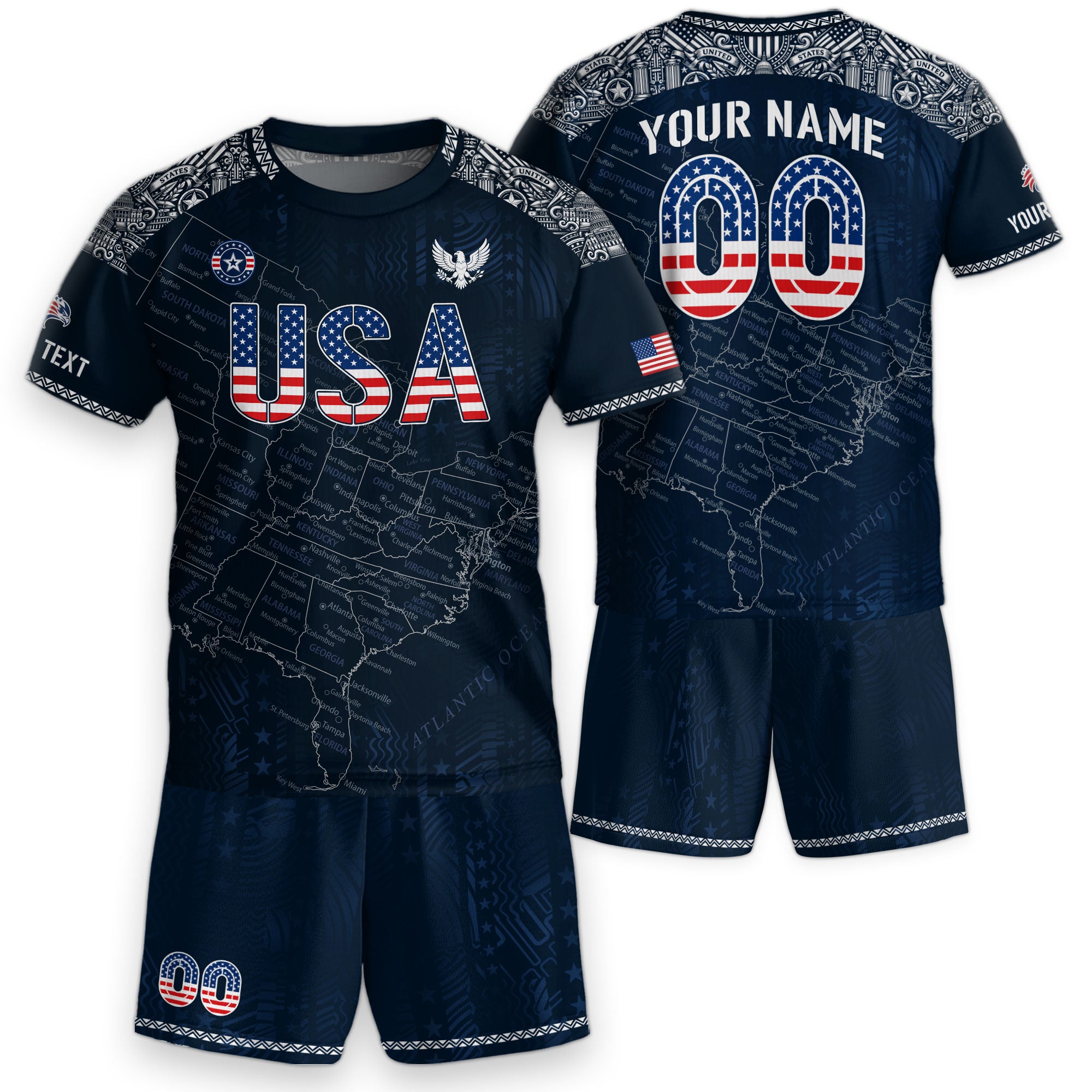 Custom Navy Blue USA Soccer Jersey and Shorts Kid Personalized Name Number