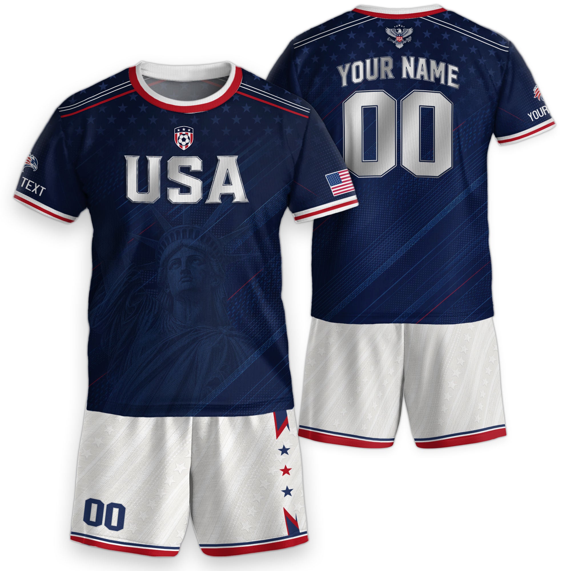 Custom USA Soccer Teamwear Set for Kids Navy and White with Personalized Name Number