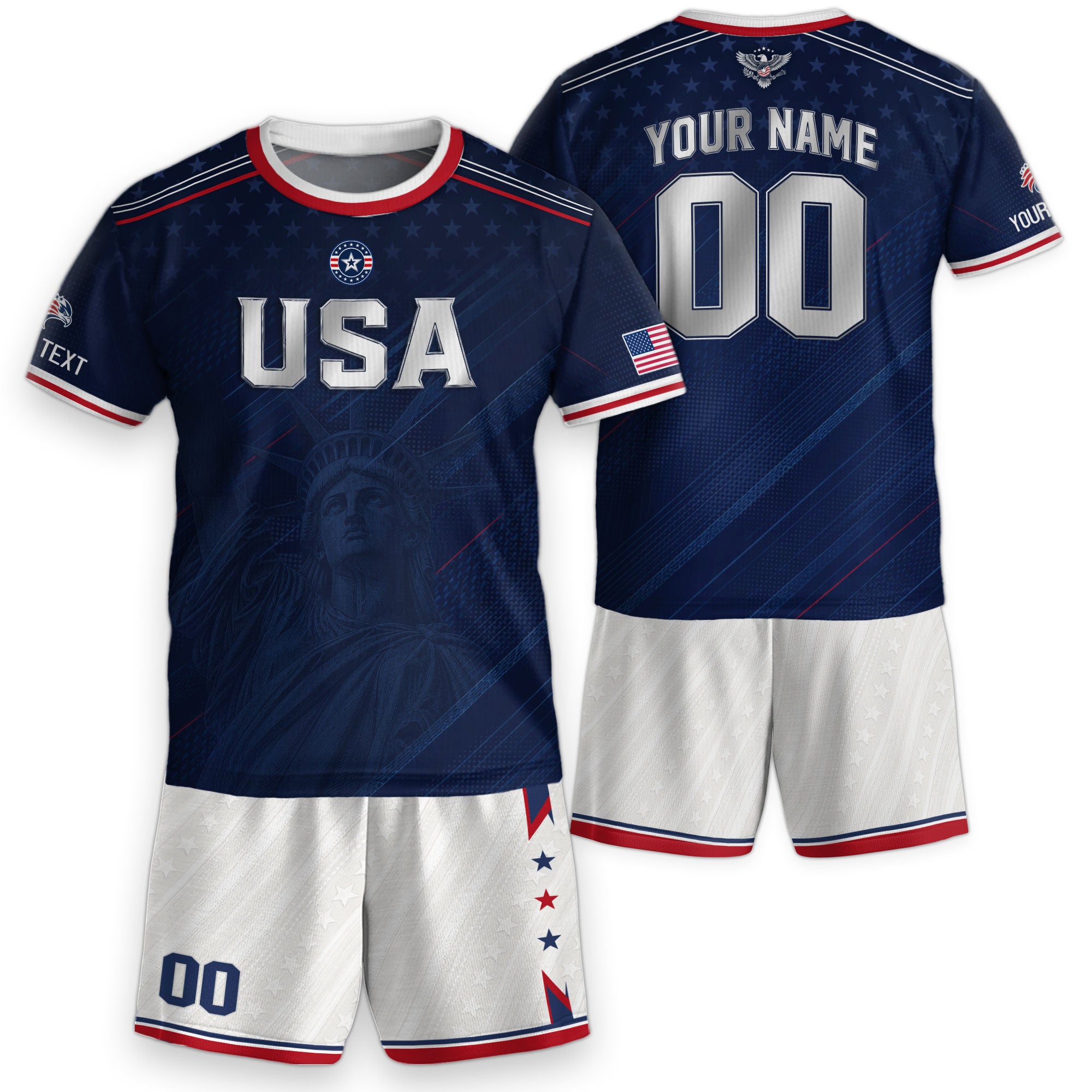 Custom USA Soccer Teamwear Set for Kids Navy and White with Personalized Name Number