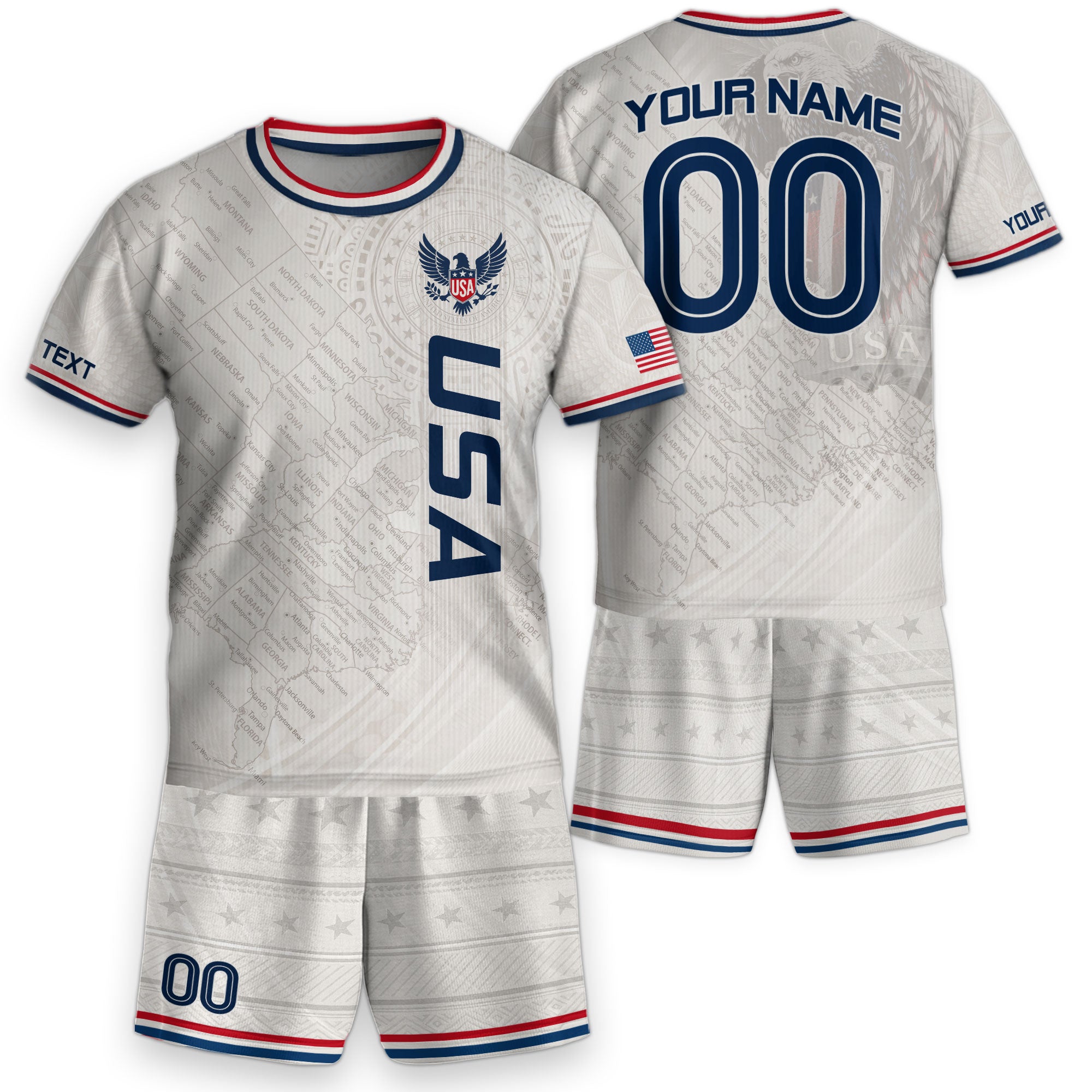 Custom White USA Soccer Jersey and Shorts Set Kid Personalized Name and Number