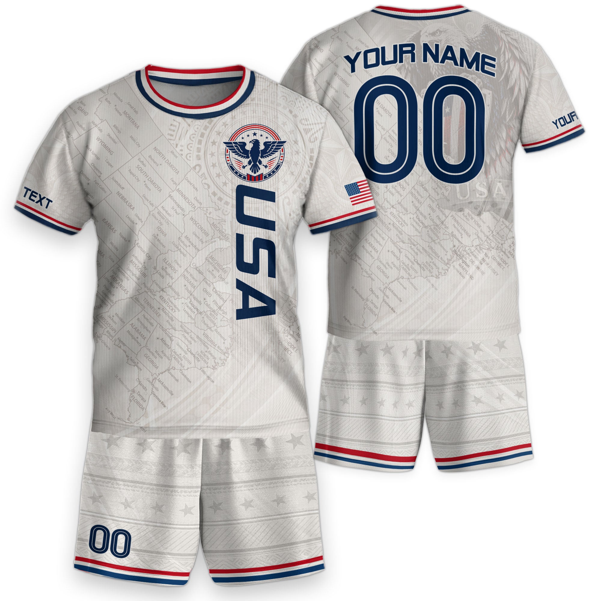Custom White USA Soccer Jersey and Shorts Set Kid Personalized Name and Number