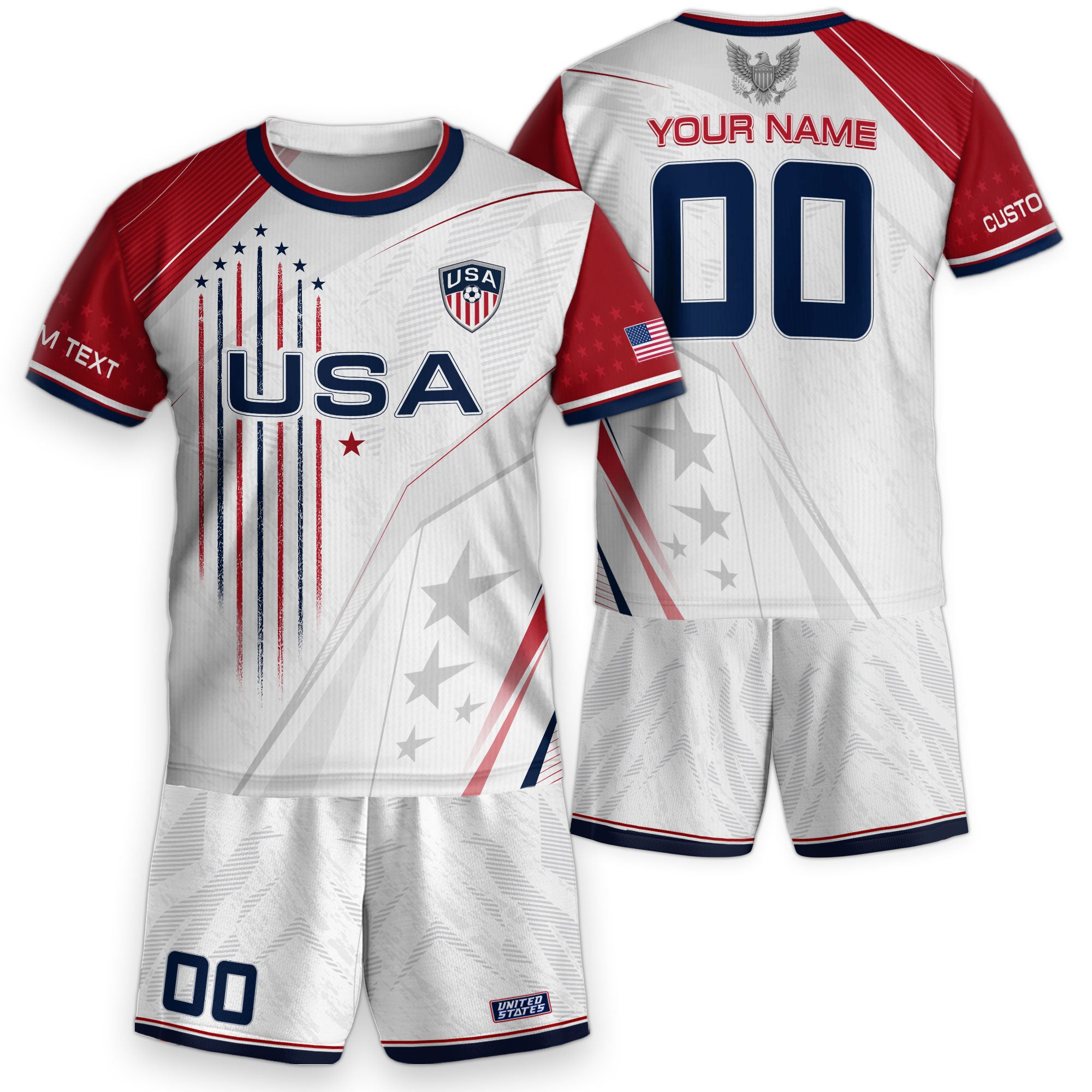 Custom Kids USA Soccer Jersey White Youth Patriotic Personalized Football Team Shirt