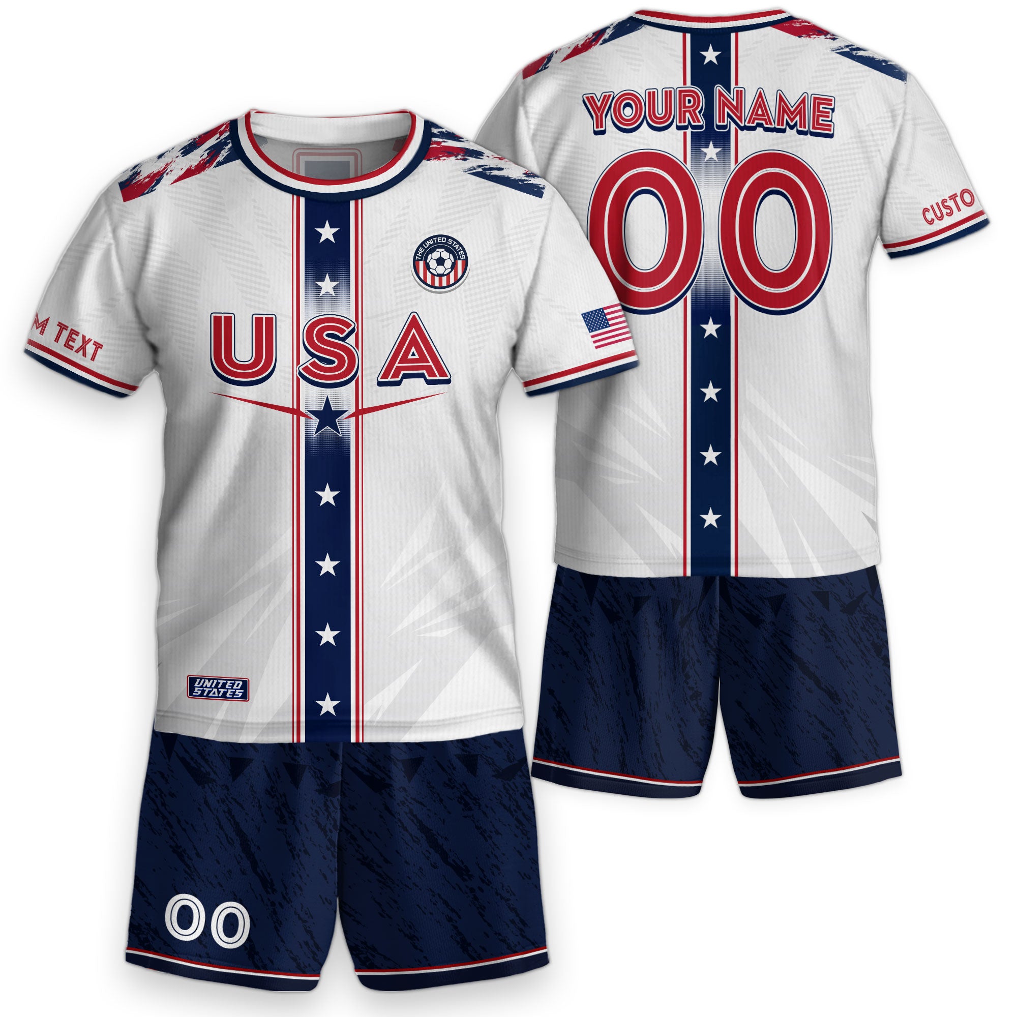 Custom Kids USA Soccer Jersey White Youth Star Stripe Personalized Football Team Shirt